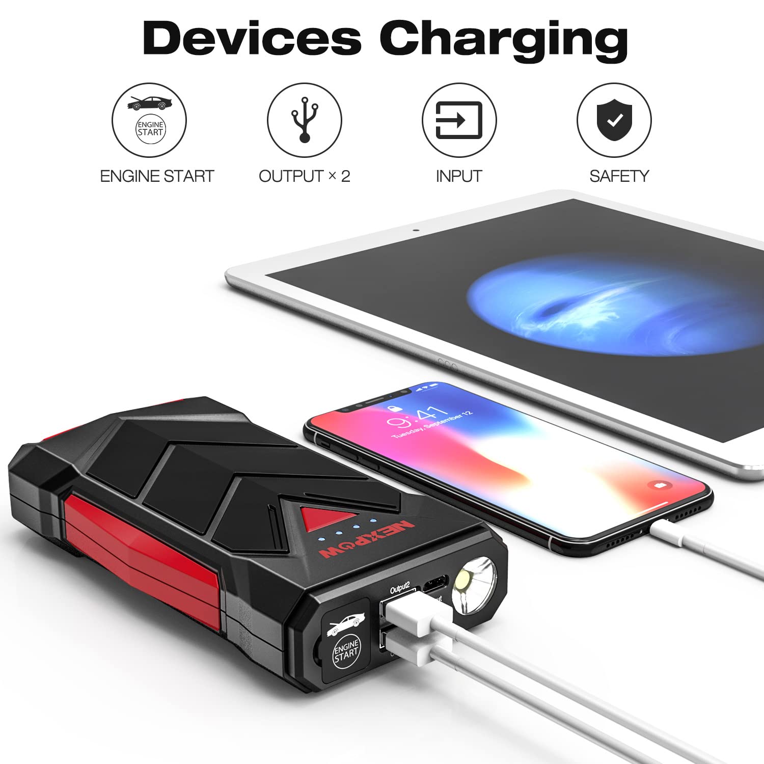 Nexpow Car Battery Starter Portable,12V Car Battery Jump Starter Power Pack With Usb Quick Charge (Up To 7L Gas Or 5.5L Diesel E