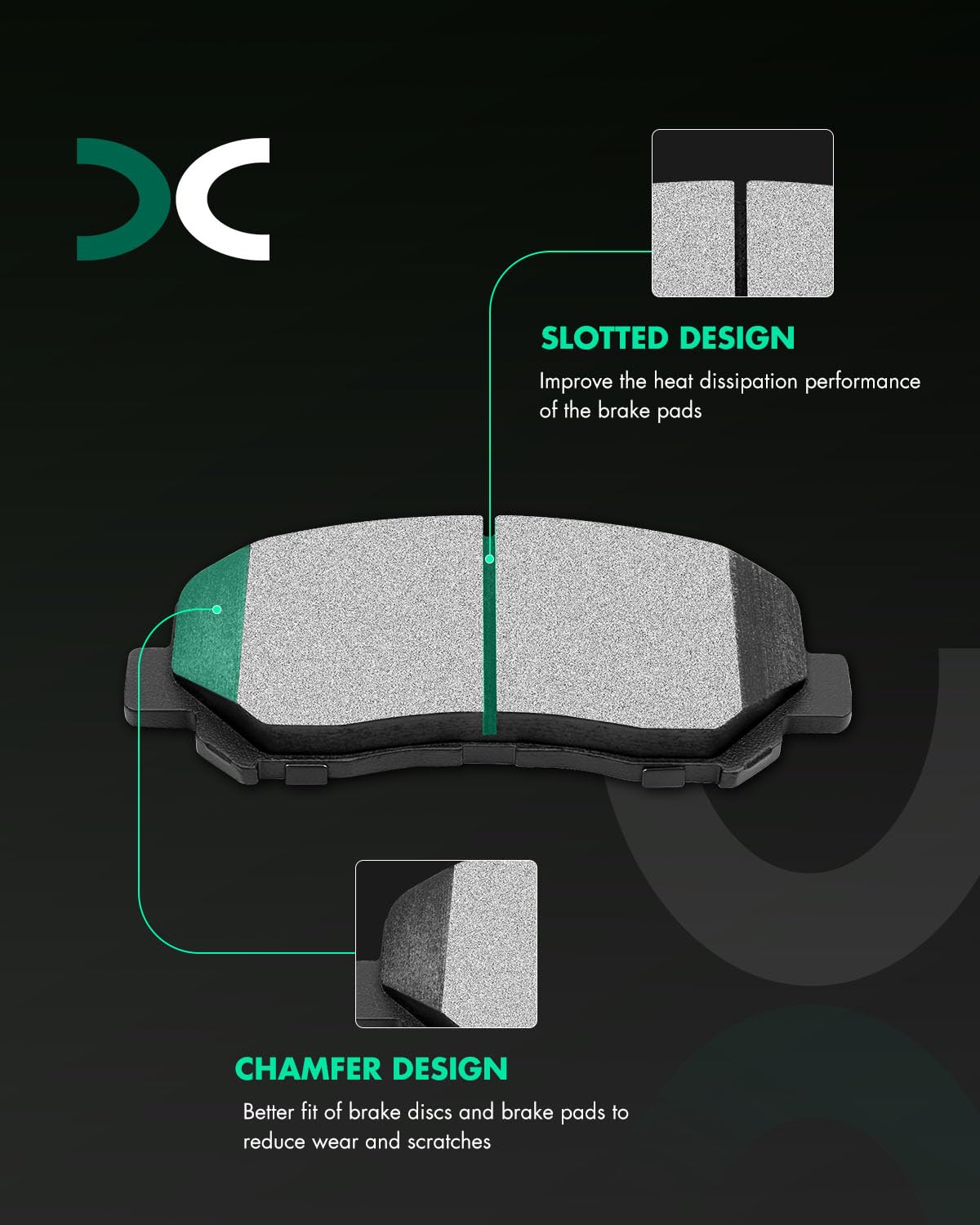 Scitoo Ceramic Brake Pads, 4Pcs Front Brake Pads Brakes Kits Fit For 2015-2016 For Chrysler 200,2013-2016 For Dodge Dart