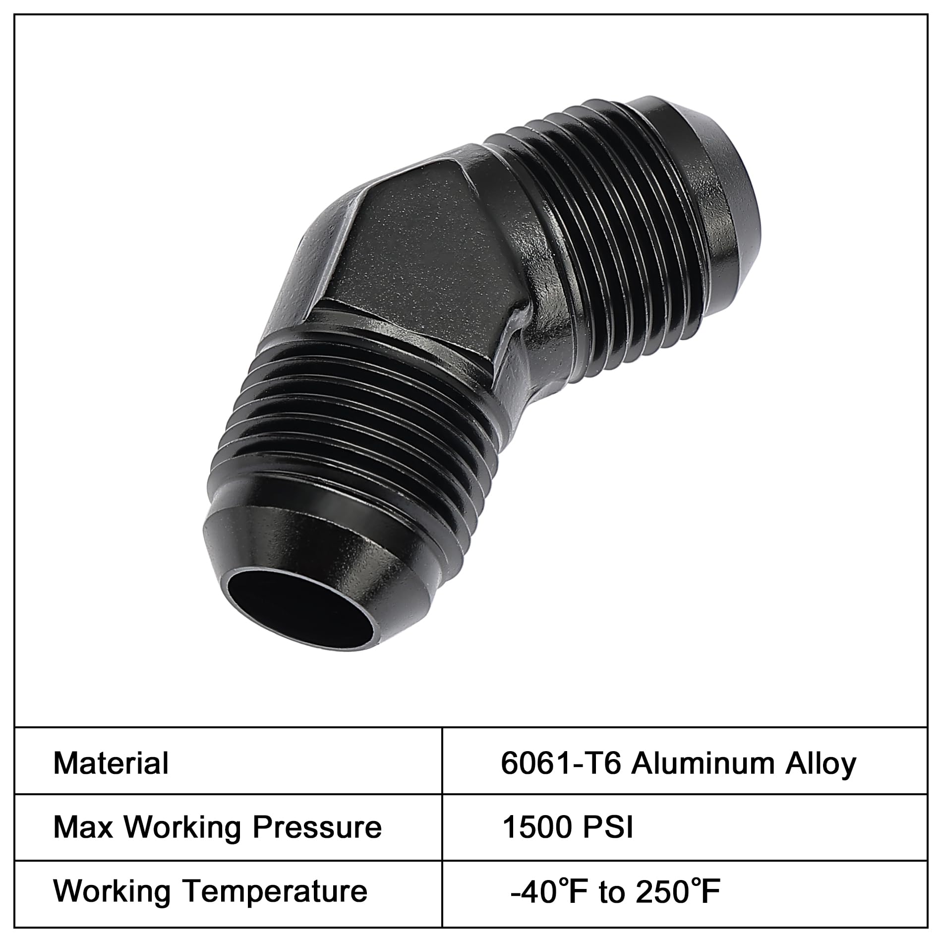 EVIL ENERGY 8AN Male to Male Flare 45 Degree Union Coupler Fitting Coupling Aluminum Black