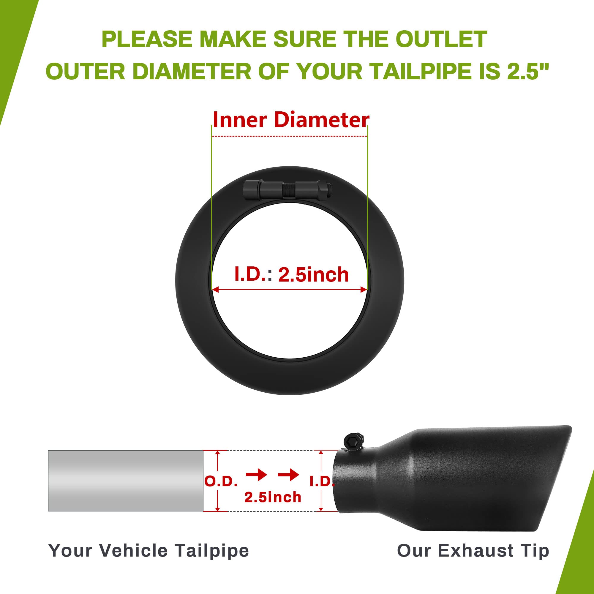 Autosaver88 2.5 Inch Inlet Exhaust Tip, 2.5'' Inlet 4'' Outlet 9'' Overall Length Black Powder Coated Finish Tailpipe Universal