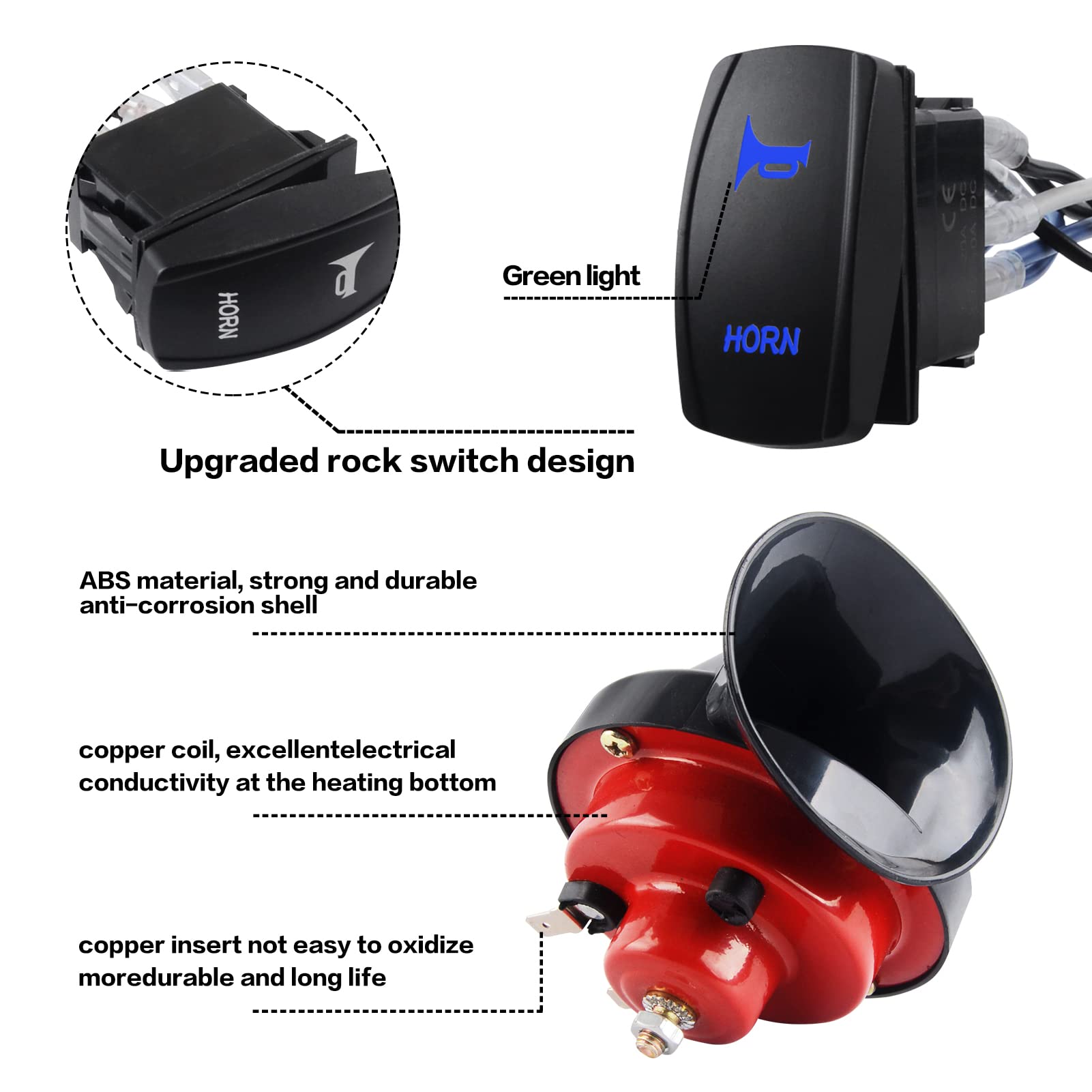 FURYENGRAVER Loud UTV Horn Kit - 12V RZR Horn with Rocker Switch for Polaris RZR, Ranger, PRO XP, Can Am, Up to 2021