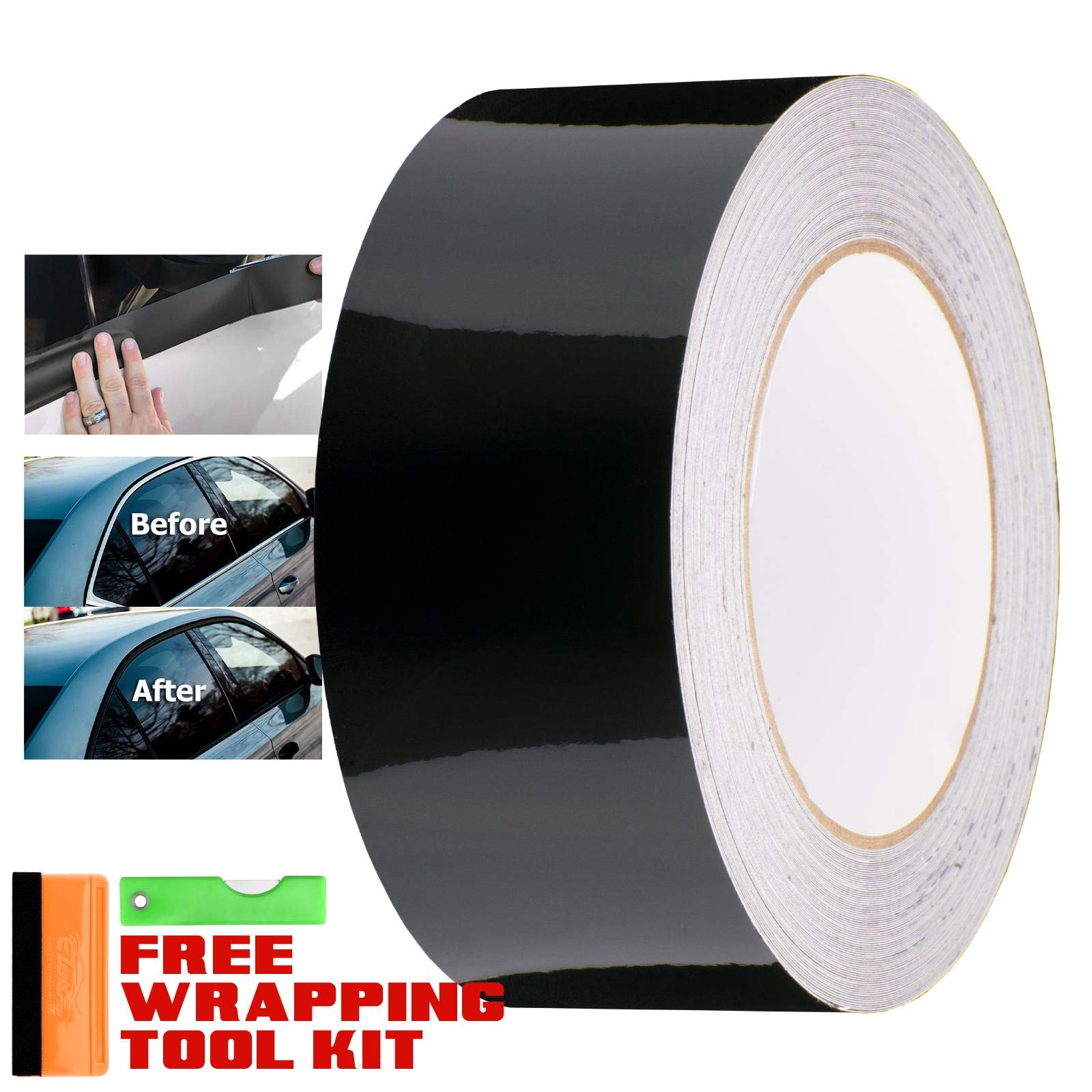 Free Tool Kit Gloss Black Vinyl Wrap Kit For Black Out Chrome Delete Window Trim Door Trim 2' X100Ft