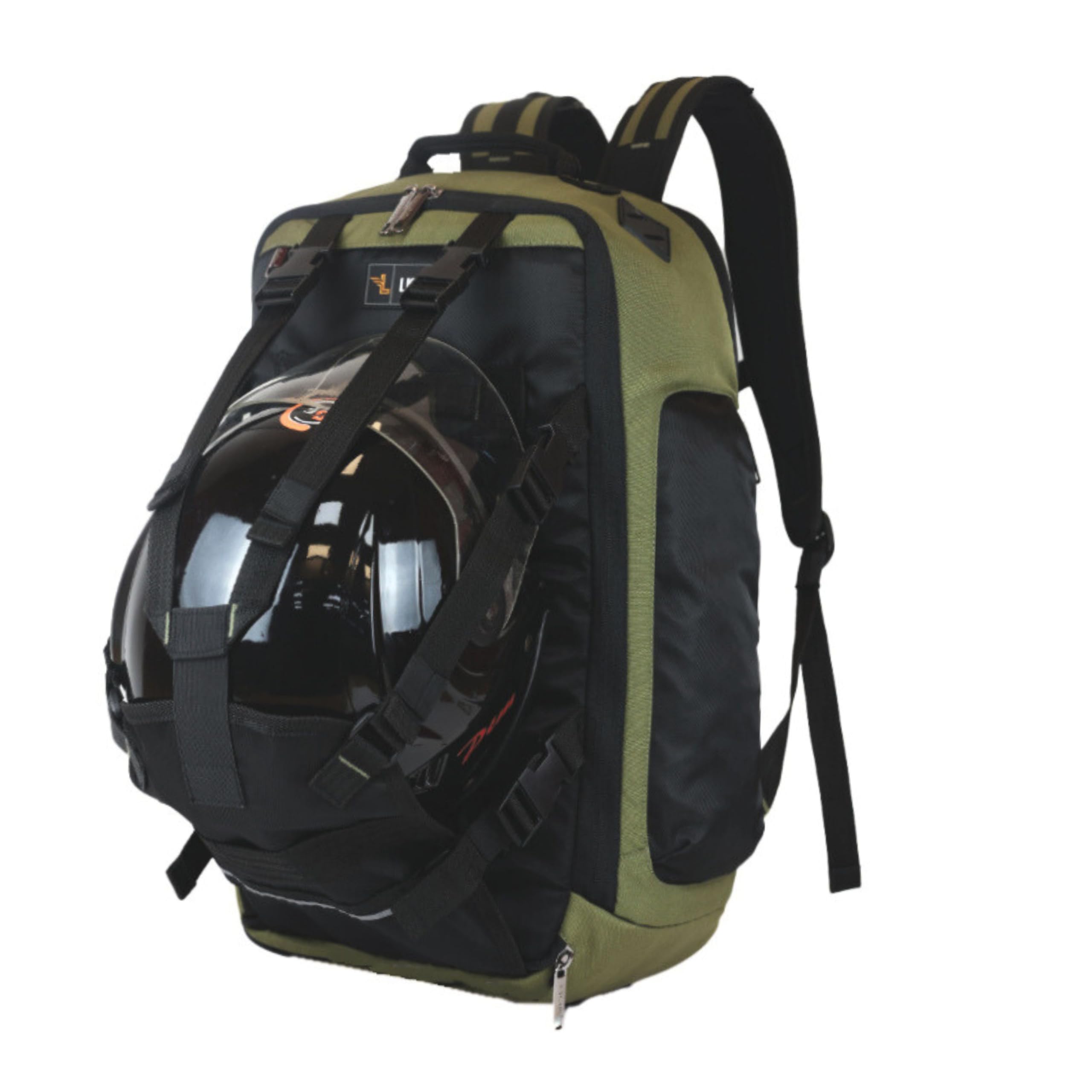 Ligo Motorcycle Cycling Helmet Backpack For Men Women, Large Capacity Waterproof Helmet Holder, School Backpack, Black & Olive