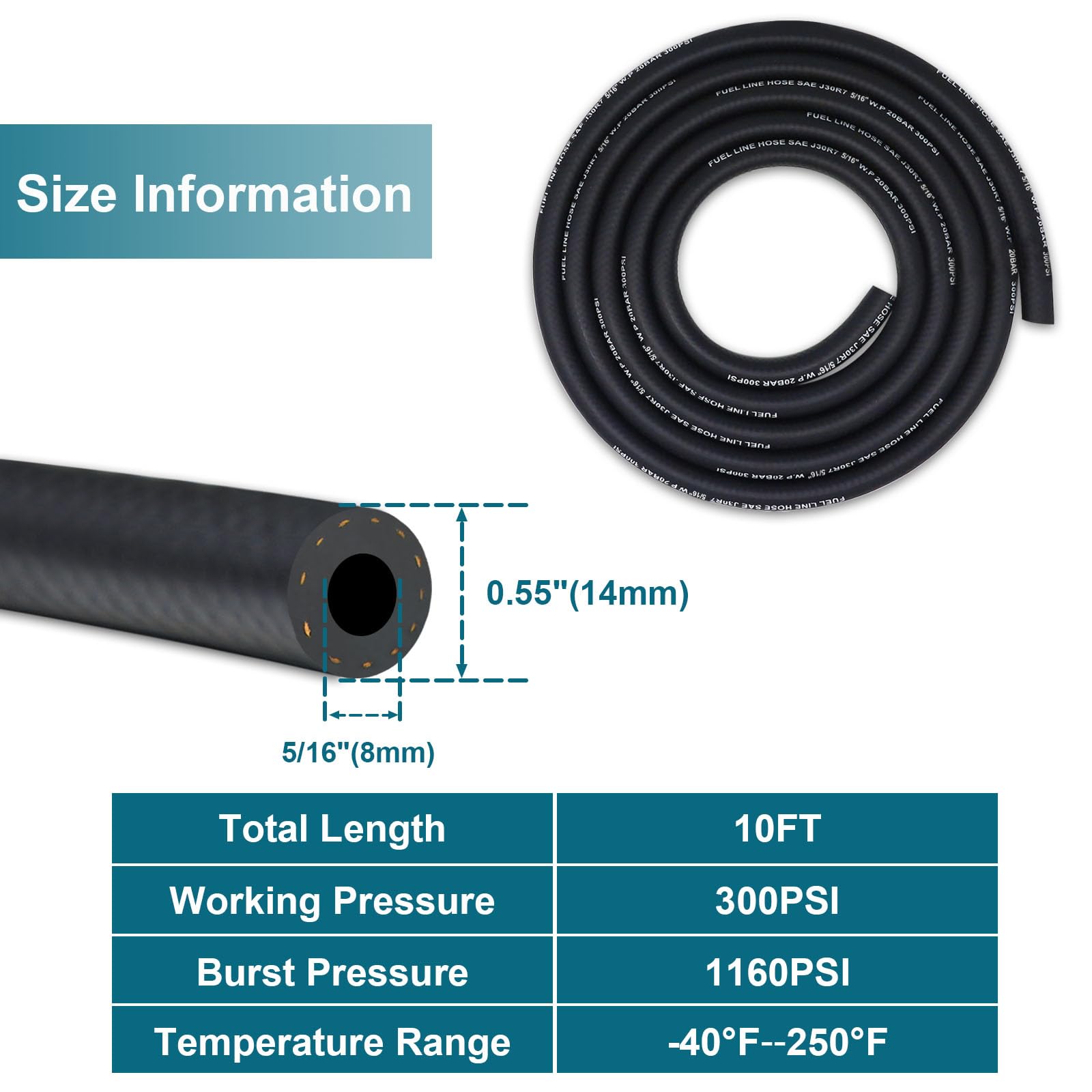 VWTNI Fuel Line Hose 5/16 Inch NBR Rubber 10 Feet Black Gasoline Tube