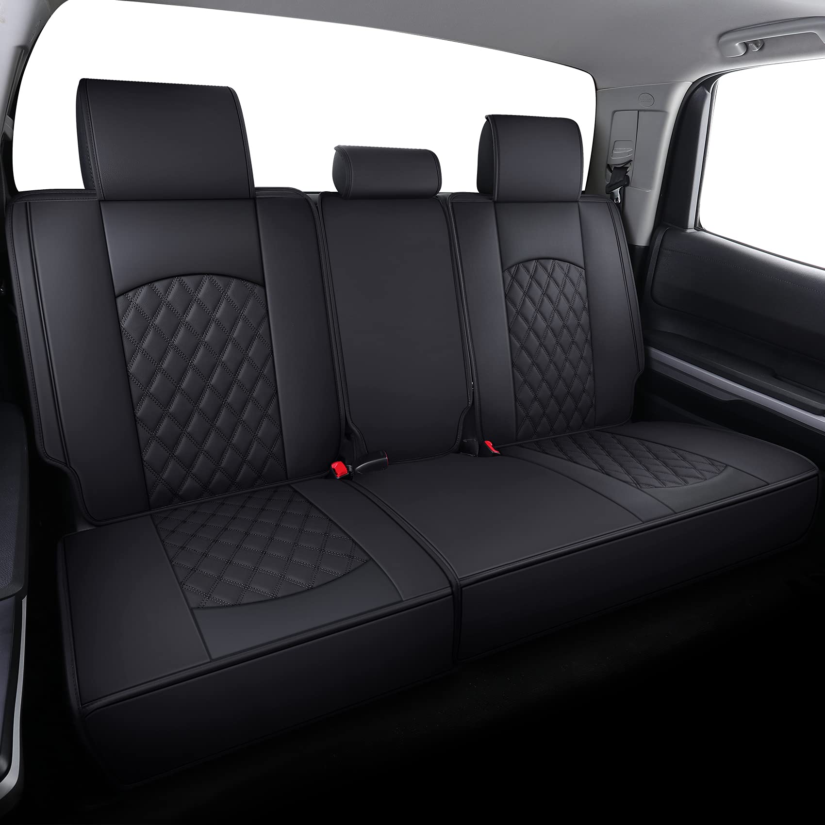 Yiertai Rear Seat Covers For 2008-2023 Toyota Tundra Crewmax Double Cab Compatible With Split Bench 40/60 Waterproof Faux Leather Back Seat Covers(1 Rear Seat Cover/Black)