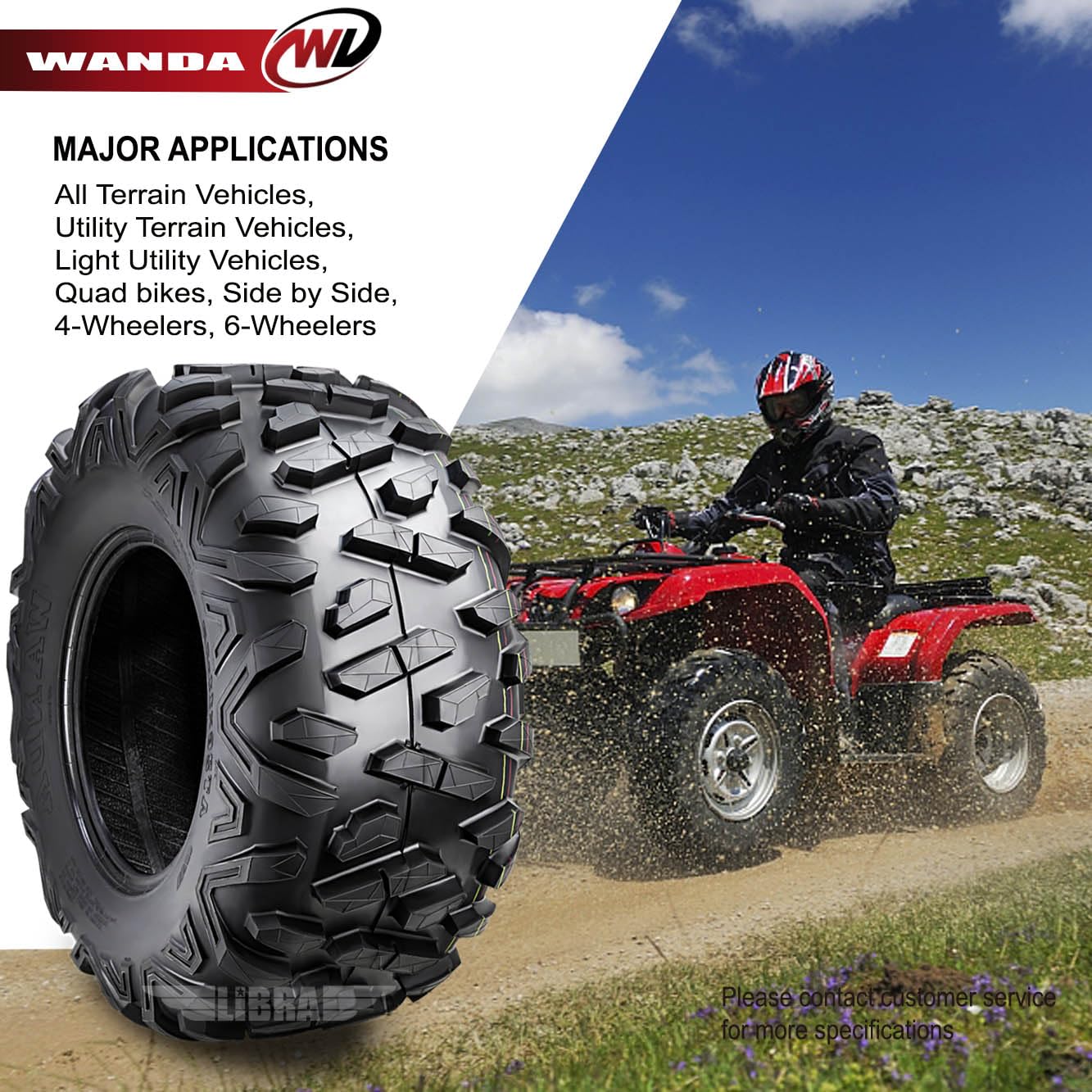 Wanda 25X8-12 & 25X11-12 Utv Atv Tires 6-Ply Full Set Bighorn Style Solid Tread