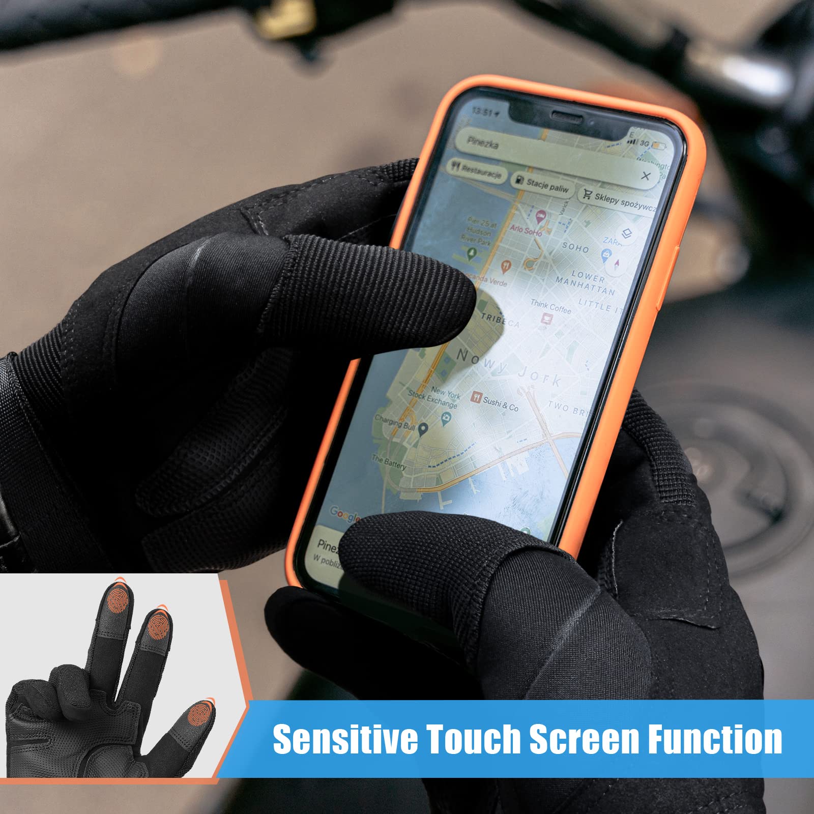 Cierto Motorcycle Gloves For Men And Women: Full Finger Touch Screen Tactical Gloves With Breathable Hard Knuckle & Adjustable W