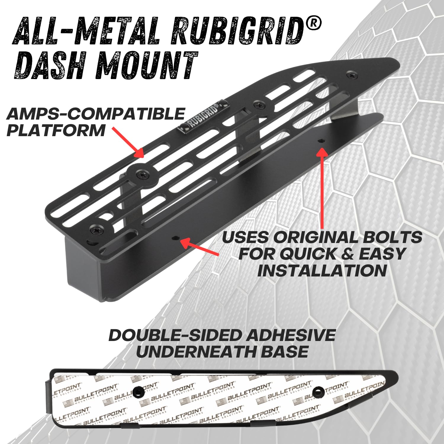 Bulletpoint Metal Dash Mount Phone Holder for 2022+ Chevrolet Silverado & GMC Sierra - Black, Model BMS-GM134RubiGridUni