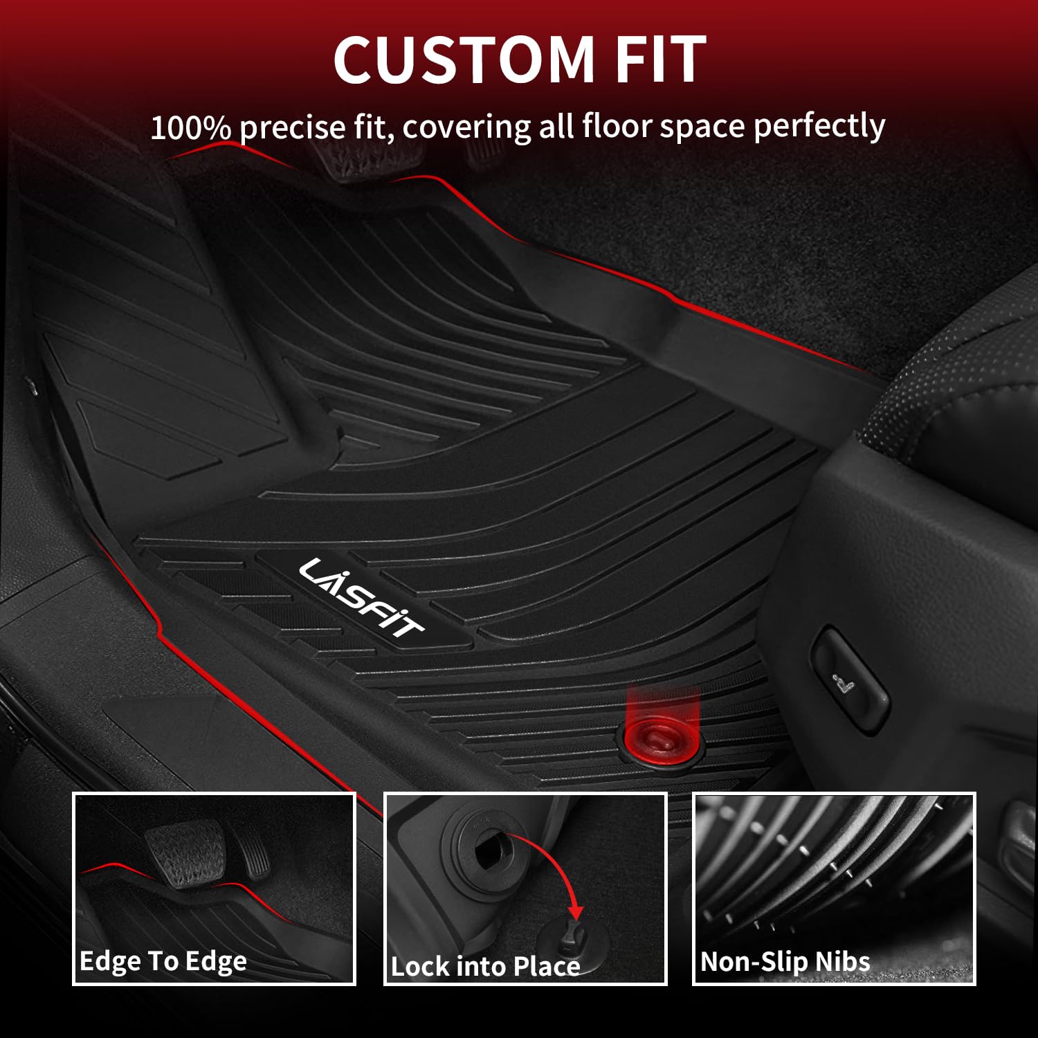 LASFIT Tundra CrewMax Floor Mats, All Weather TPE Liners, Custom Fit 2022-2026, Black, Model LL-TY23