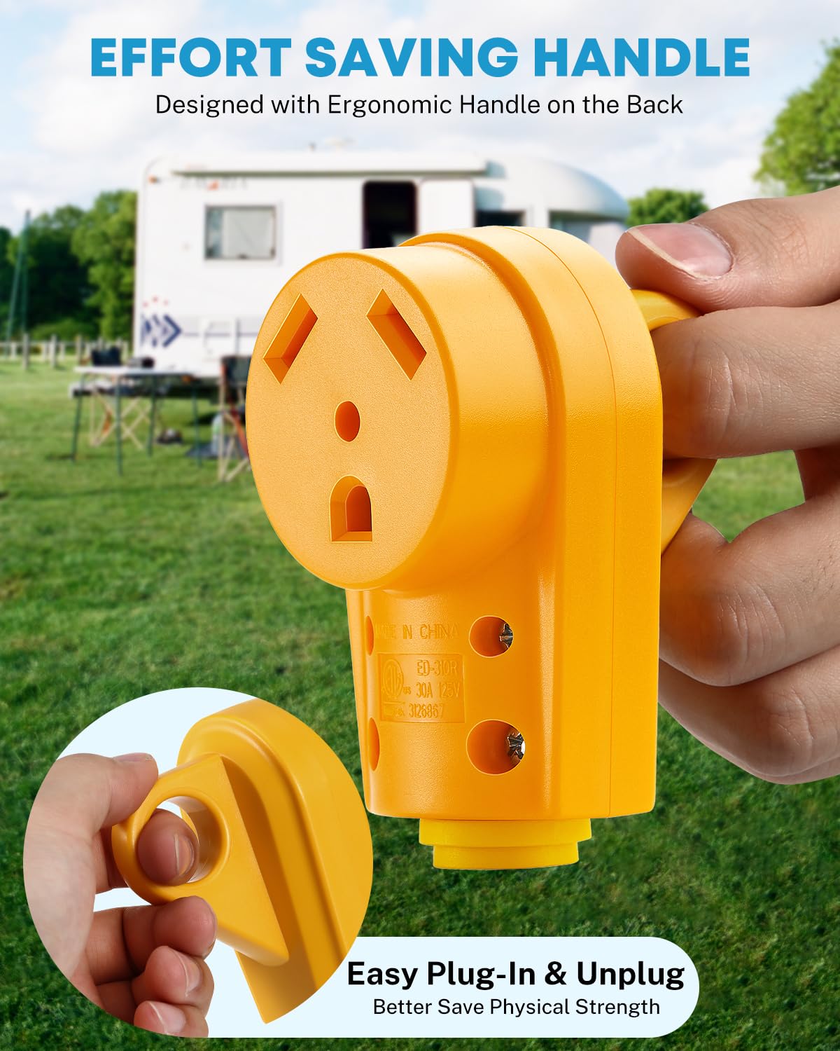 Kohree 30 Amp RV Plug Female, RV Receptacle Heavy Duty Replacement 125/250V, NEMA TT-30R Plug with Ergonomic Grip Handle for RV