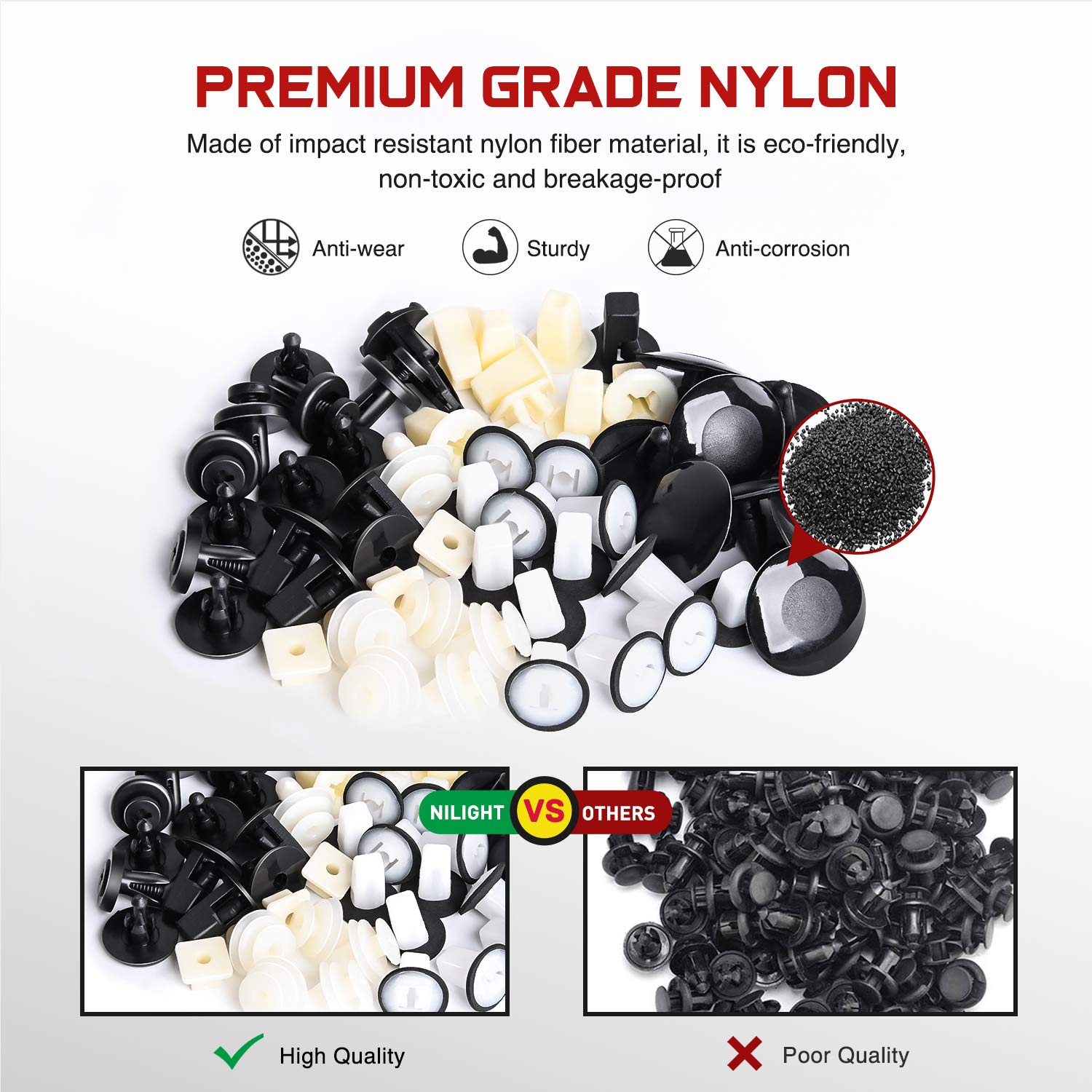 Nilight 166 Pcs Car Retainer Clips &Screw Grommets - 12 Most Popular Sizes & Applications For Gm Toyota Honda Nissan Mazda - Wit