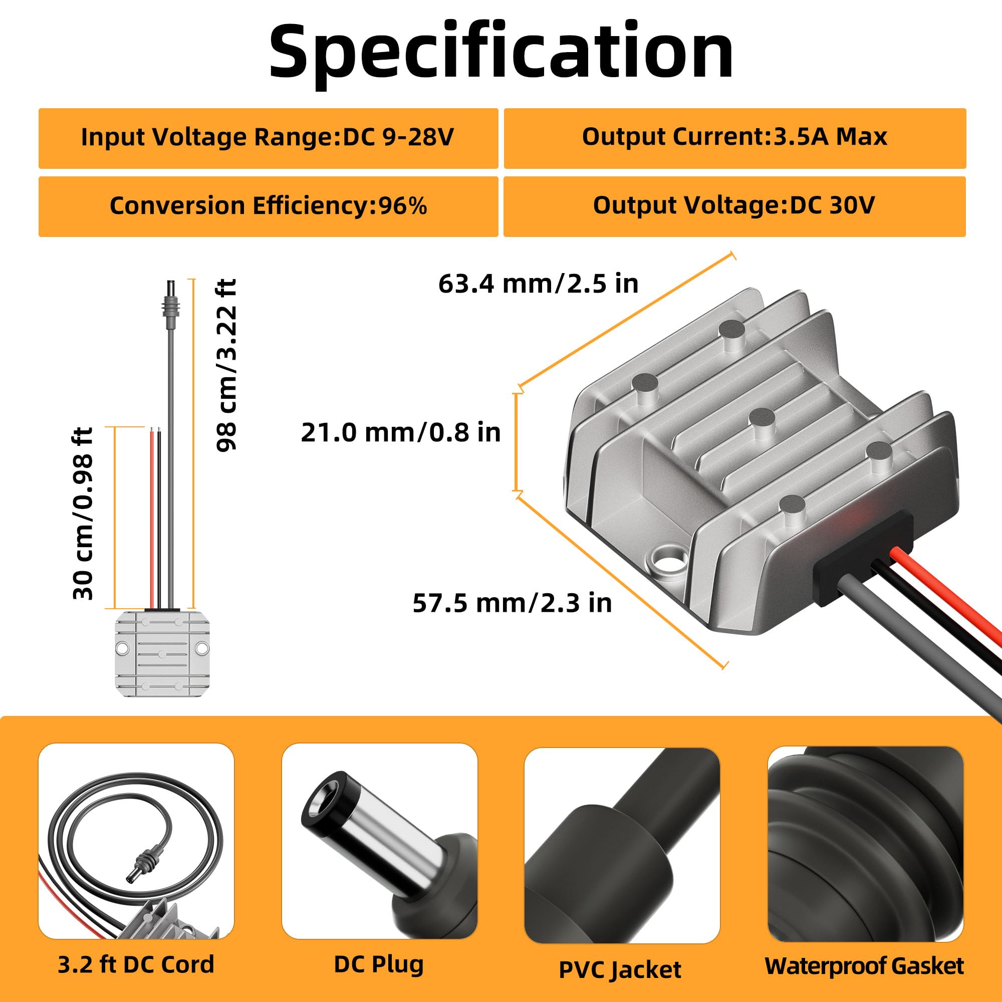 Starlink Mini Step Up Power Cable 12V/24V to 30V 3.5A Converter with DC Power Cable, 9V to 28V Input DC Step-Up Power Adapter Co