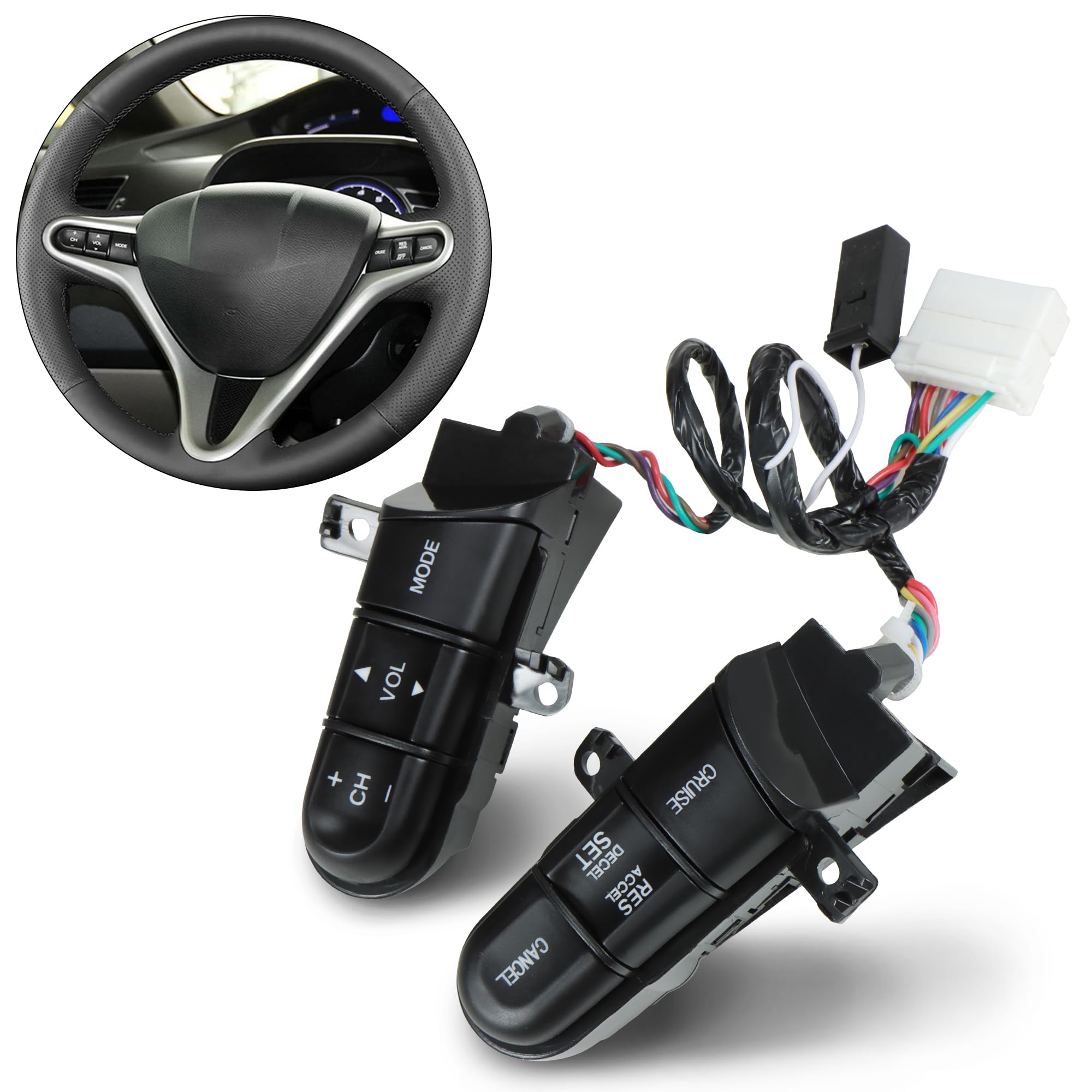 Husuku Steering Wheel Mounted Cruise Control Switch Buttons Kit Replacement Fit For 2006 2007 2008 Honda Civic Replace 36770-Sva
