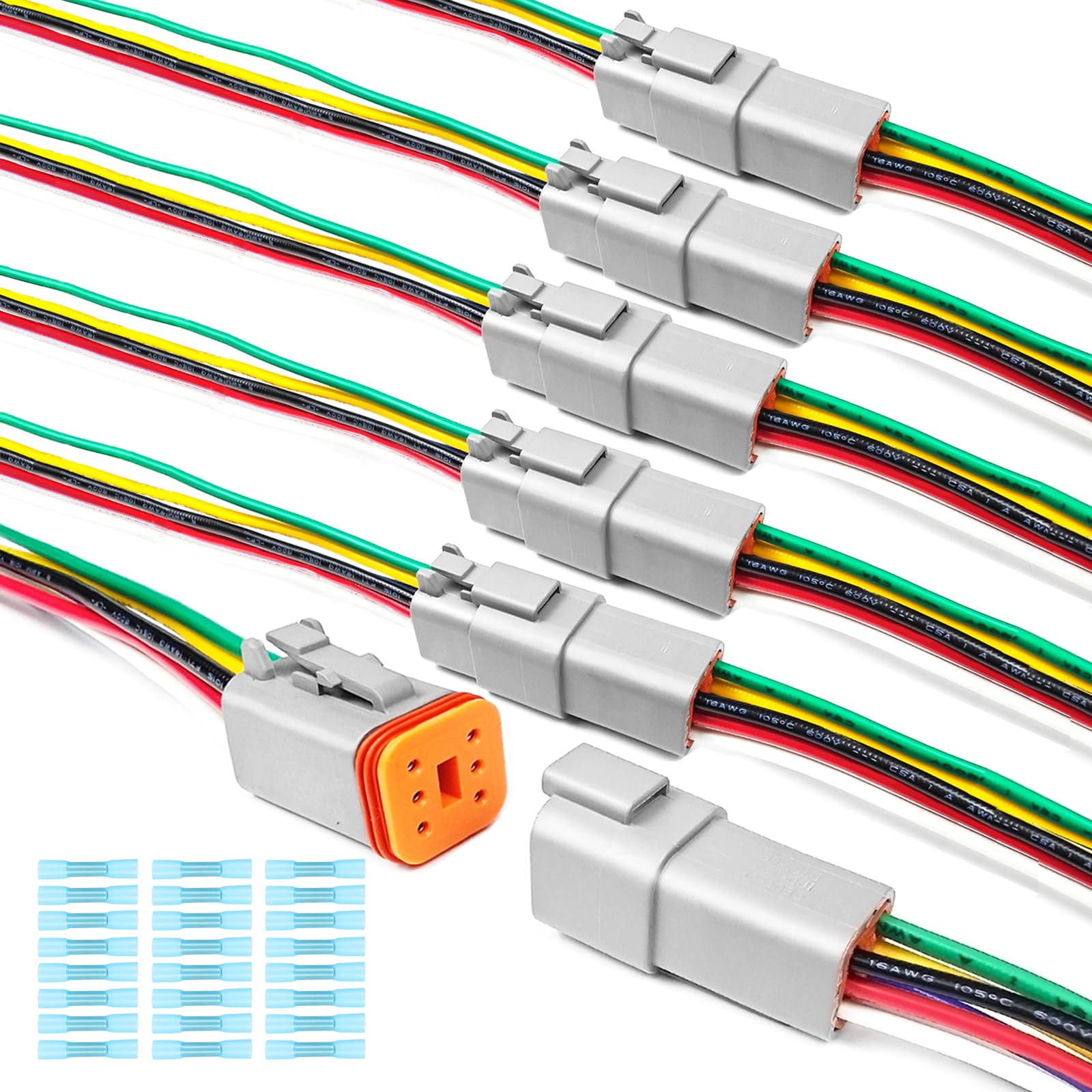6 Kit Deutsch DT 6 pin Grey Male Female Wiring Harness Deutsch Pigtail 6 Wire Way Waterproof Automotive Electrical Connector 16 