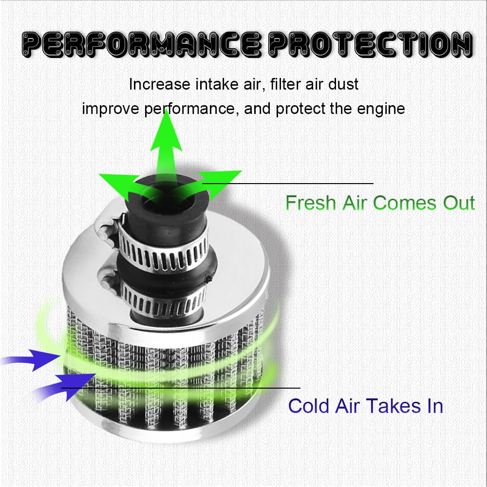 12mm Air Filter Intake Filter Breather, Small Engine Air Filter, Mini Universal Motor Cone Cold Clean Air Intake Filter Turbo Ve