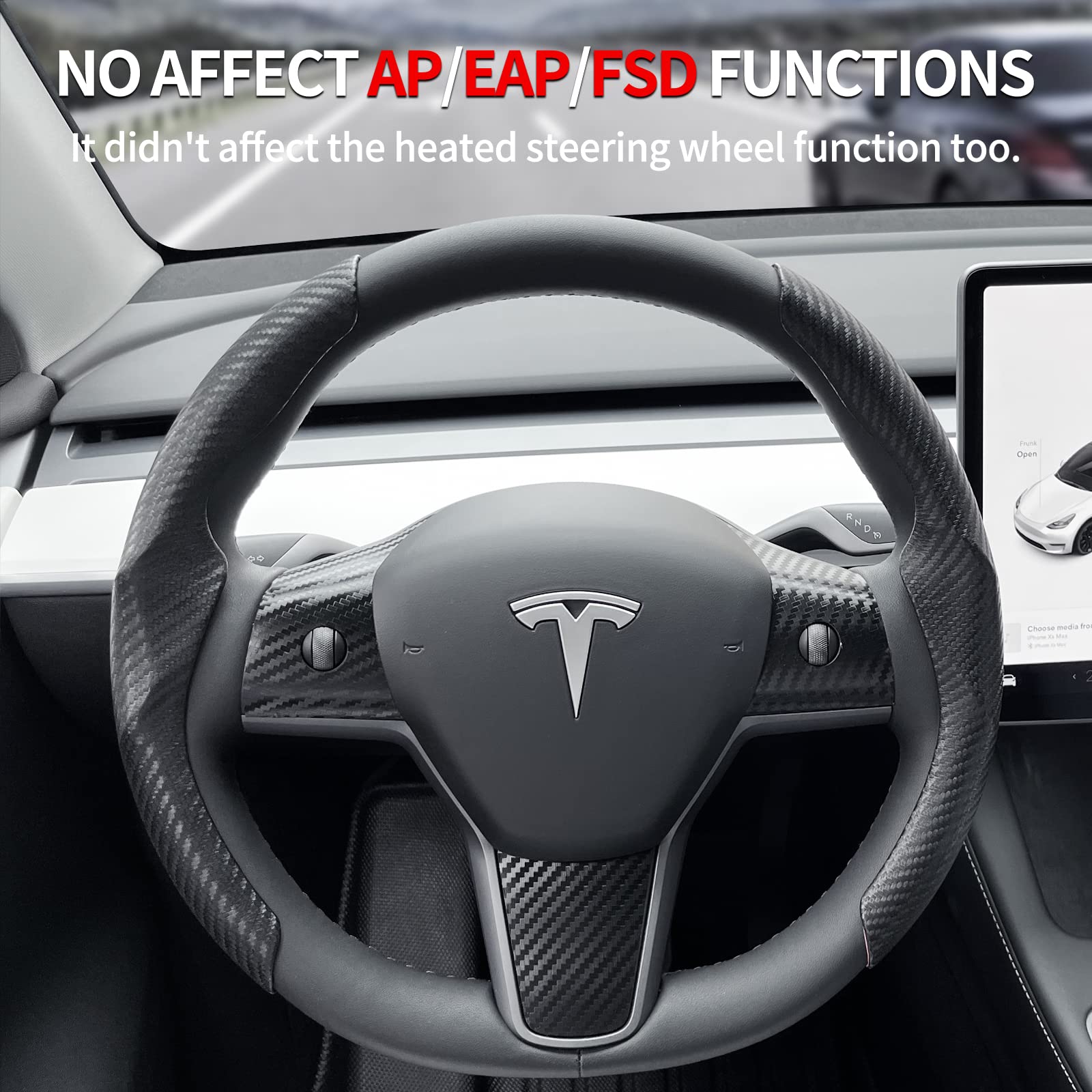 Uxcer Tesla Model 3/Y Steering Wheel Cover, Carbon Fiber Steering Wheel Wrap Stickers For Tesla Model 3 Model Y 2017-2021 2022 2