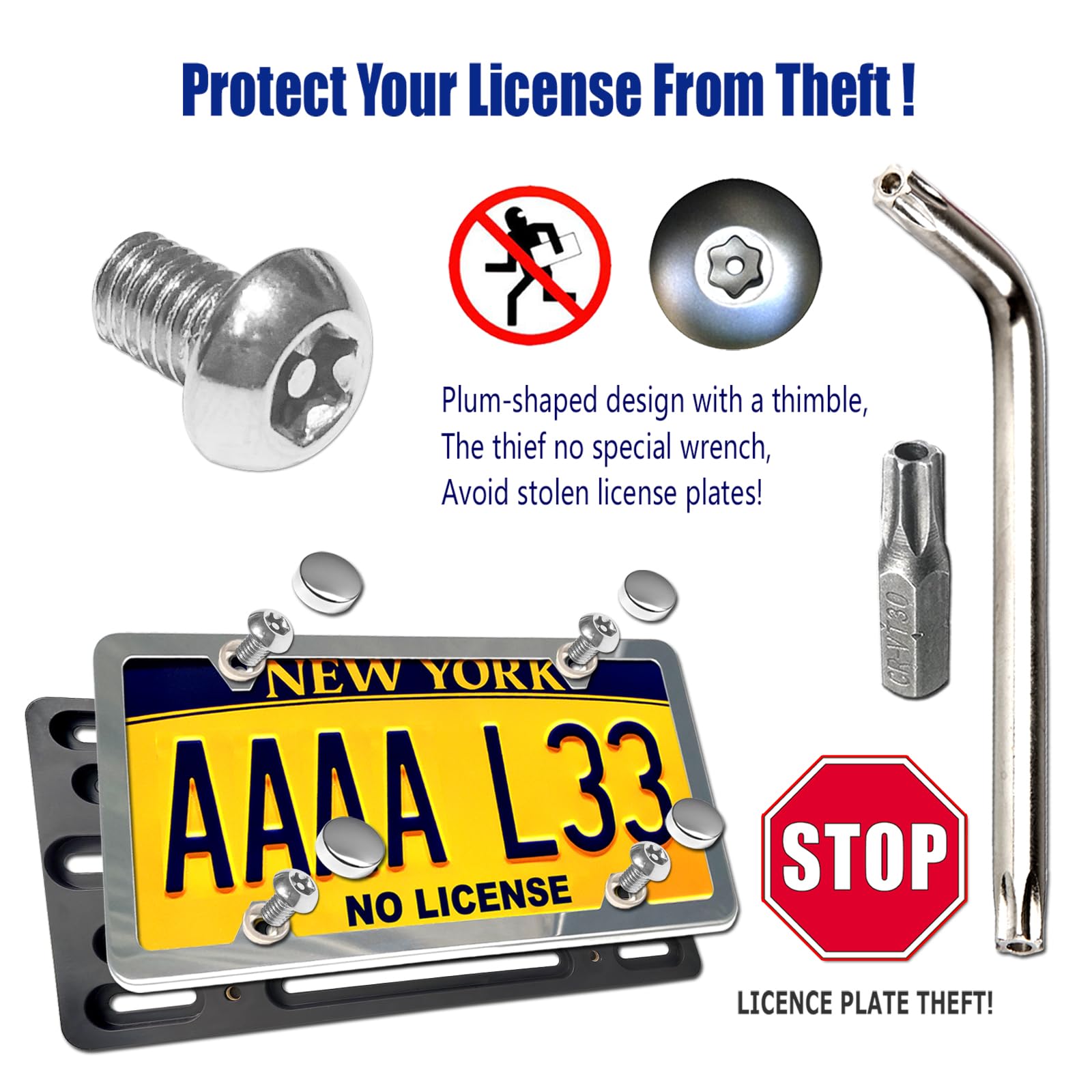 Aootf Front License Plate Bracket- Universal Front Bumper Plate Mounting Kit, Car Tag Holder Adapter& Stainless Steel Plate Cove