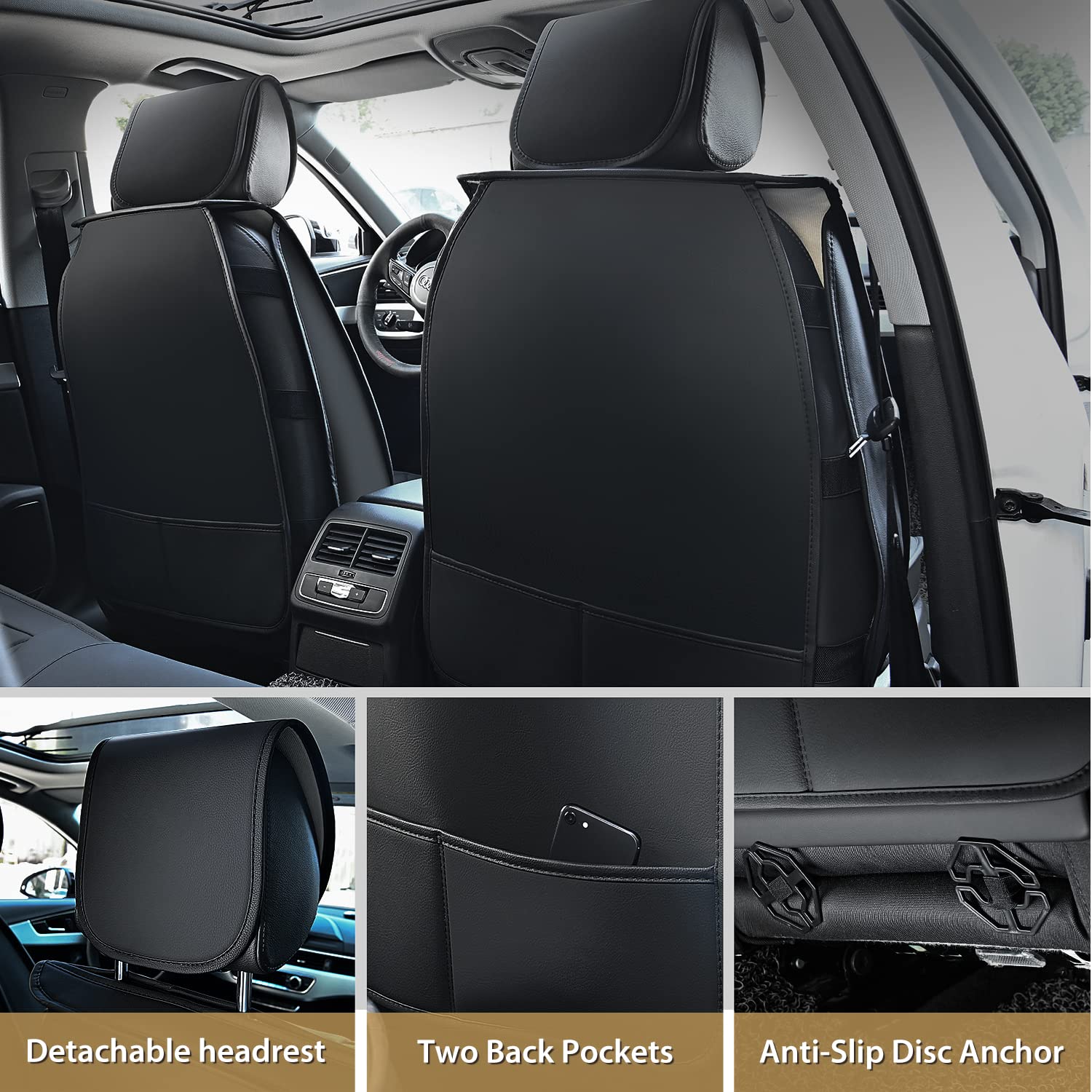 Nilight 5 Car Seat Covers Waterproof Faux Leather Cushions Anti-Slip Universal Fit For 5 Passenger Cars Kia Civic Corolla Hyunda