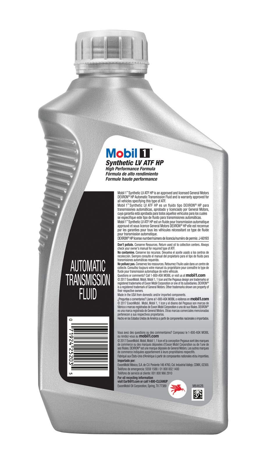 Mobil 1 Full Synthetic LV Automatic Transmission Fluid HP, 6-Pack, 6 Quarts, Grey, Model 122210
