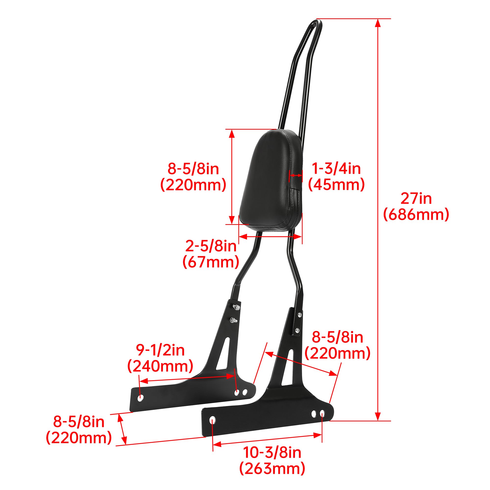 ECOTRIC Detachable Black Backrest Sissy Bar Compatible with 2006-up Harley Davidson Dyna Street Bob FXDB EFI FXDBI Super Glide F