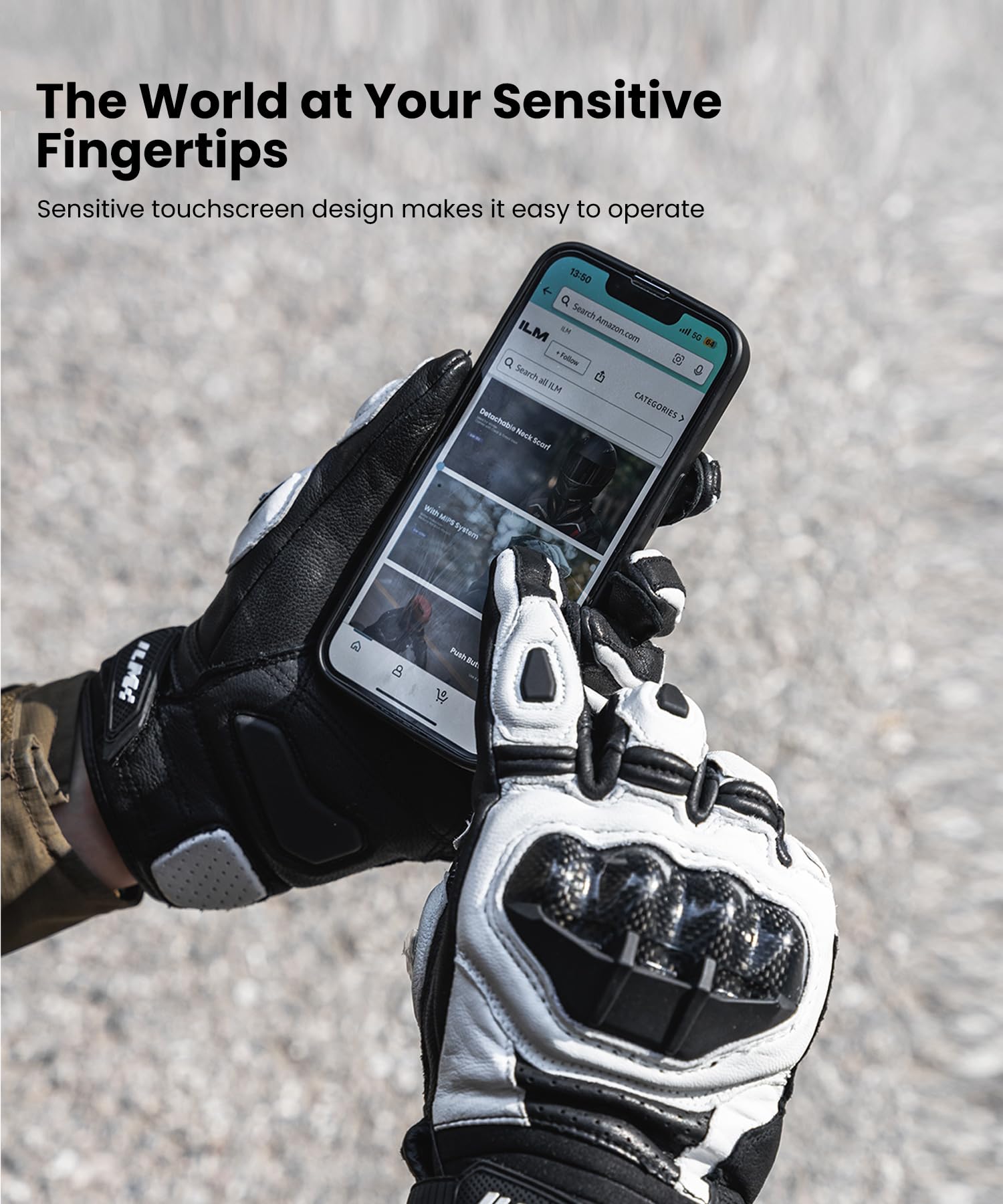 Ilm Air Flow Leather Motorcycle Gloves Touchscreen For Men And Women Model-Grc01 (Xxl, White)