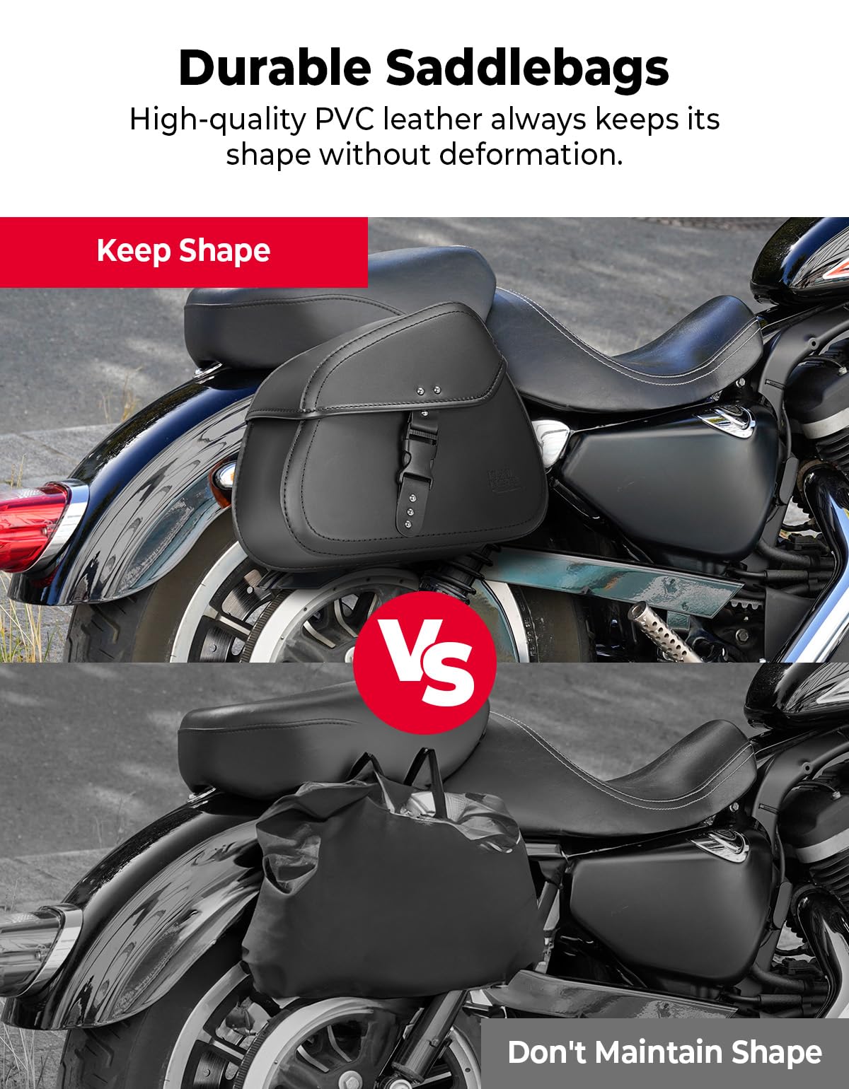 KEMIMOTO Motorcycle Saddlebags with Buckles, 16L Waterproof Throw Over Saddlebags, PU Leather Saddlebags for Sportster Softail D
