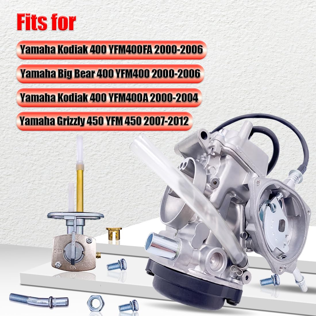 YFM400 Carburetor Fits For Yamaha Grizzly 450 Carb YFM450 YFM 450 Big Bear 400 2X4 4X4 YFM400 with Fuel Tank Switch Valve Petcoc