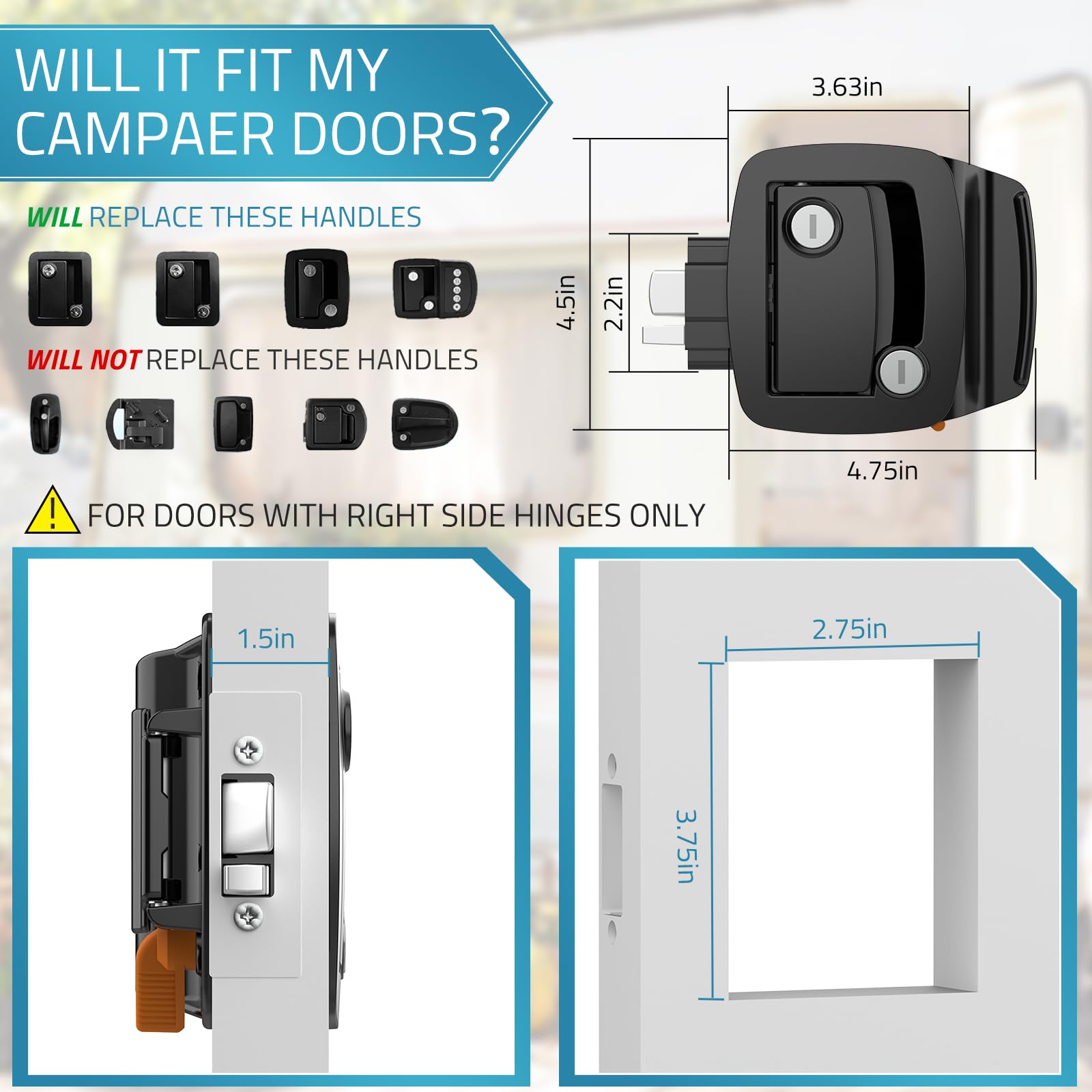 Paulinn Rv Door Lock Replacement - Black 100% Paddle Deadbolt Lock, Ip67 Waterproof Camper Door Lock With 4 Keys For Horse Trail