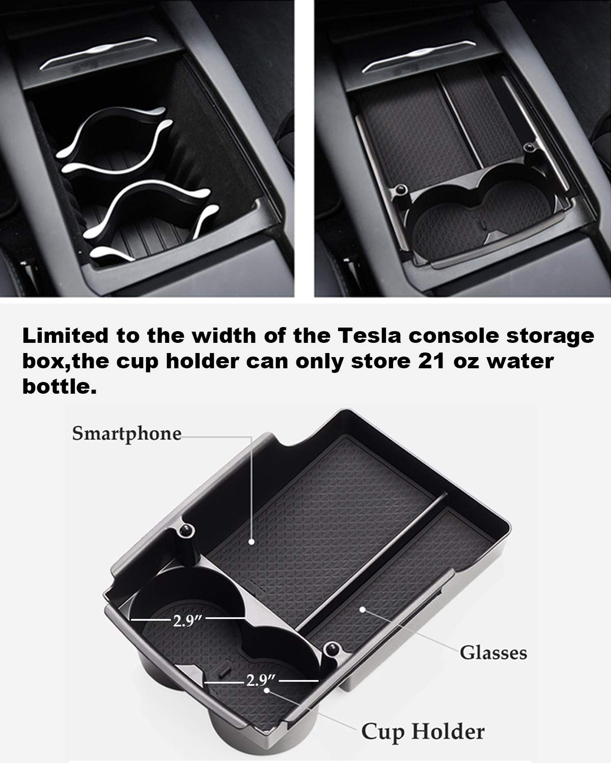Jaronx Compatible With Tesla Model X/Model S Center Console Organizer, Armrest Storage Box+Cup Holder,Compatible With Tesla Model X/S Accessories (Fit: Model S/Model X 2016 2017 2018 2019 2020 2021)