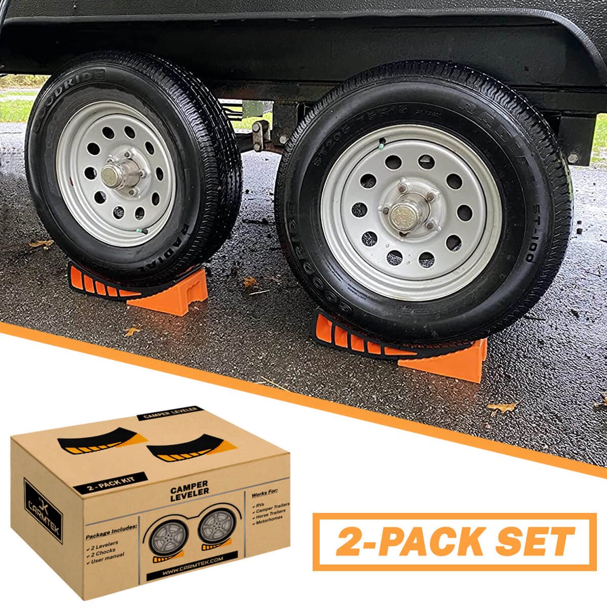 CARMTEK Camper Leveler Kit - Curved RV Levelers with Wheel Chocks for Travel Trailers - 1 Pack