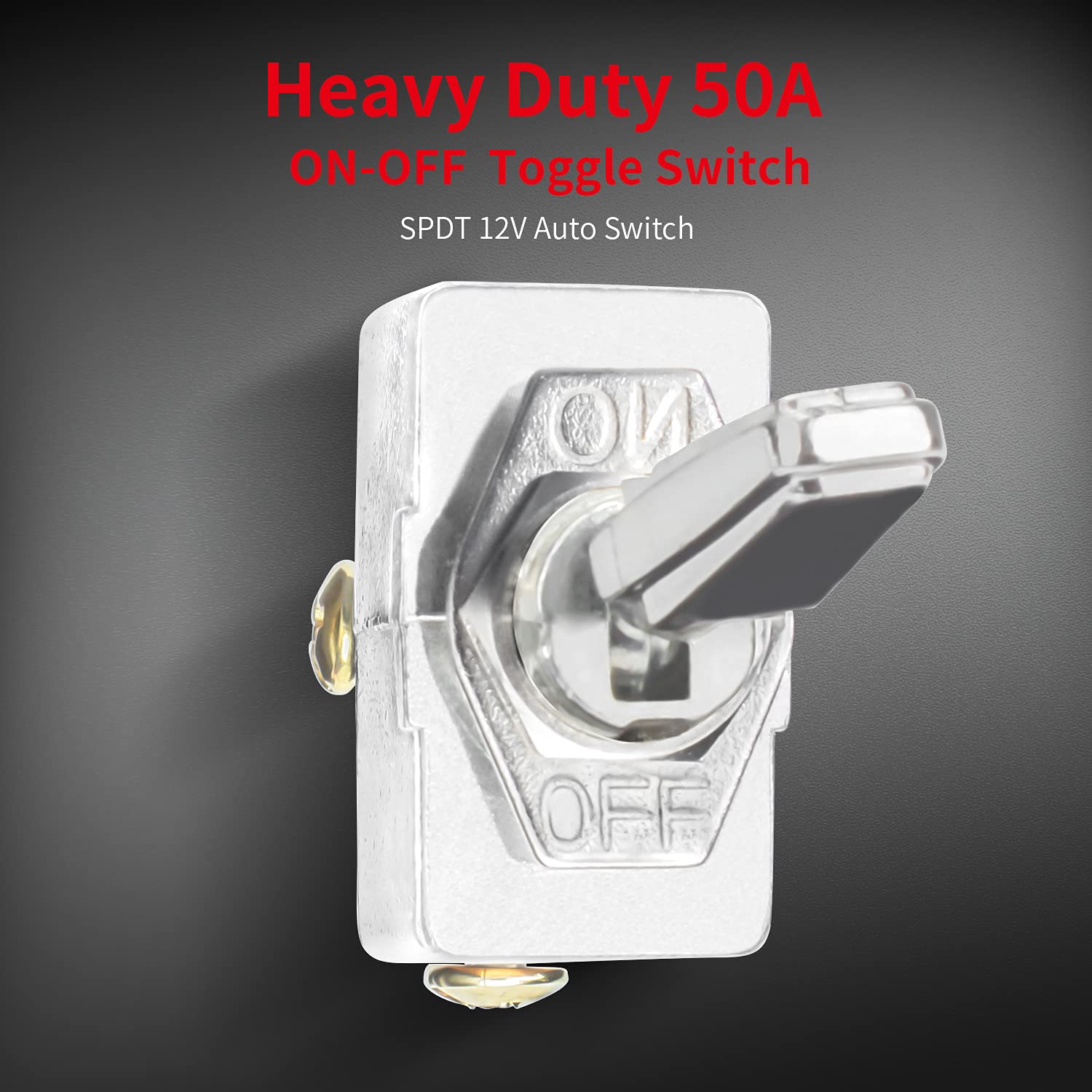Daiertek Heavy Duty 50 Amp 12V Toggle Switch Automotive 2 Position On Off Rocker Switch Spst 2 Pin Metal Chrome Plated Screw Terminal (2Pcs)
