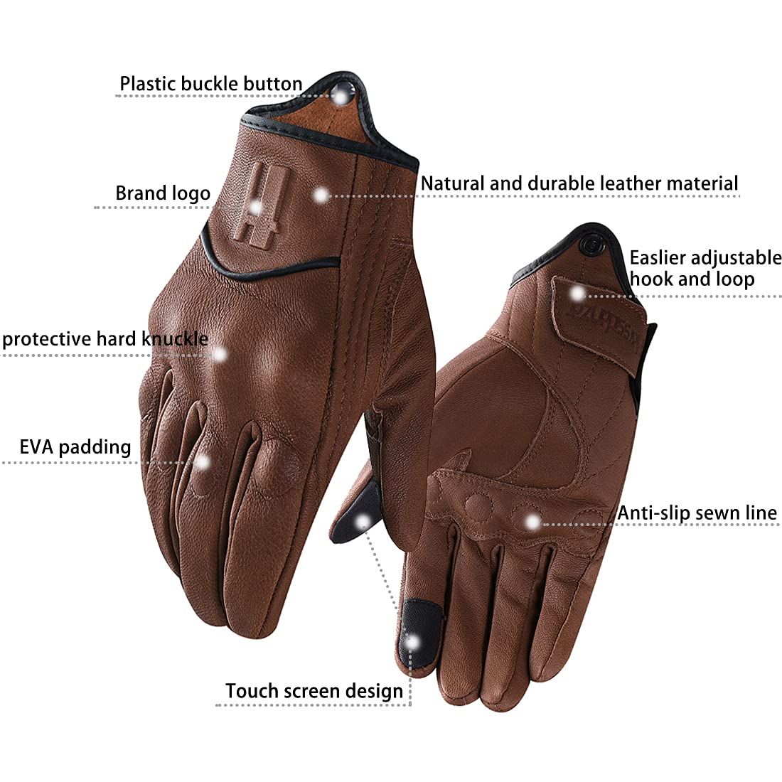Harssidanzar Motorcycle Gloves For Men,Leather Touch Screen Riding Driving Gloves Gm028,Saddle,Size Xxl