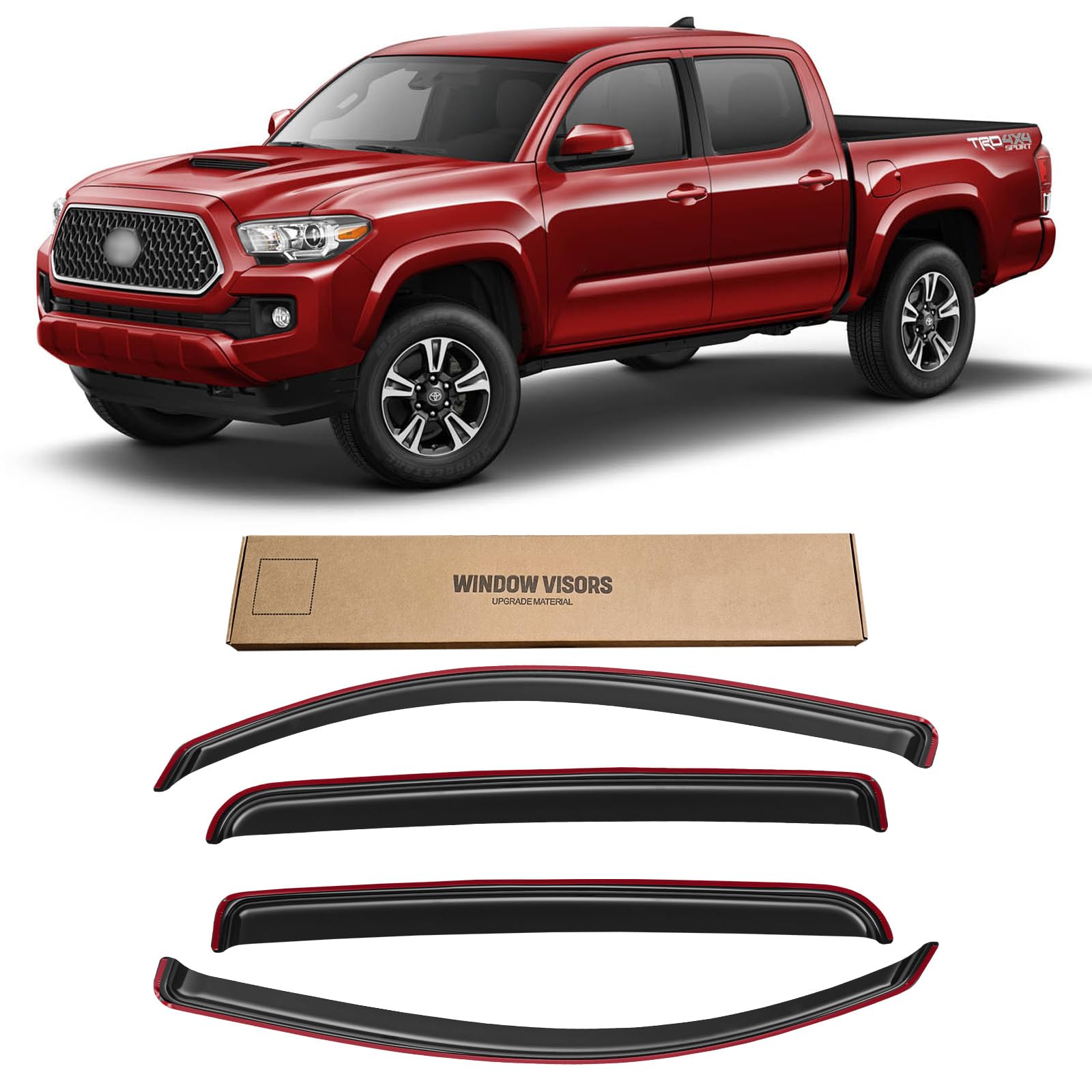 In-Channel Window Visor For 2016-2023 Toyota Tacoma Double/Crew Cab, Rain Guards Shields Vent Shade Deflector Wind Dark Smoke Ve