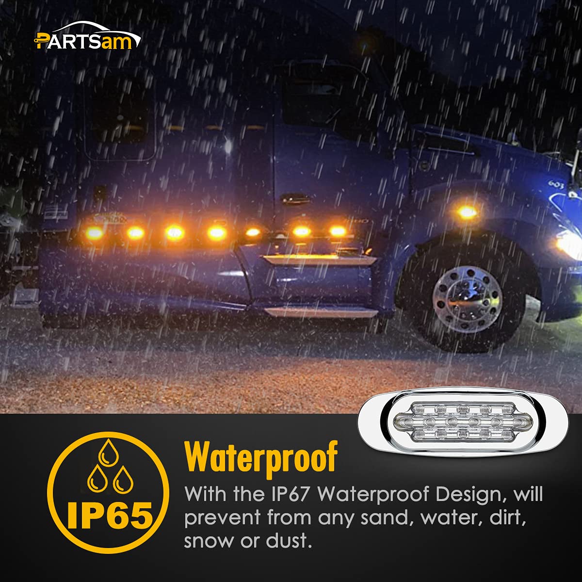 Partsam 10Pcs Amber LED Oval Marker Lights, 6.5 Inch Clear Lens, Sealed Flush Mount, Model 2698897229, Ideal for Kenworth/Peterbilt