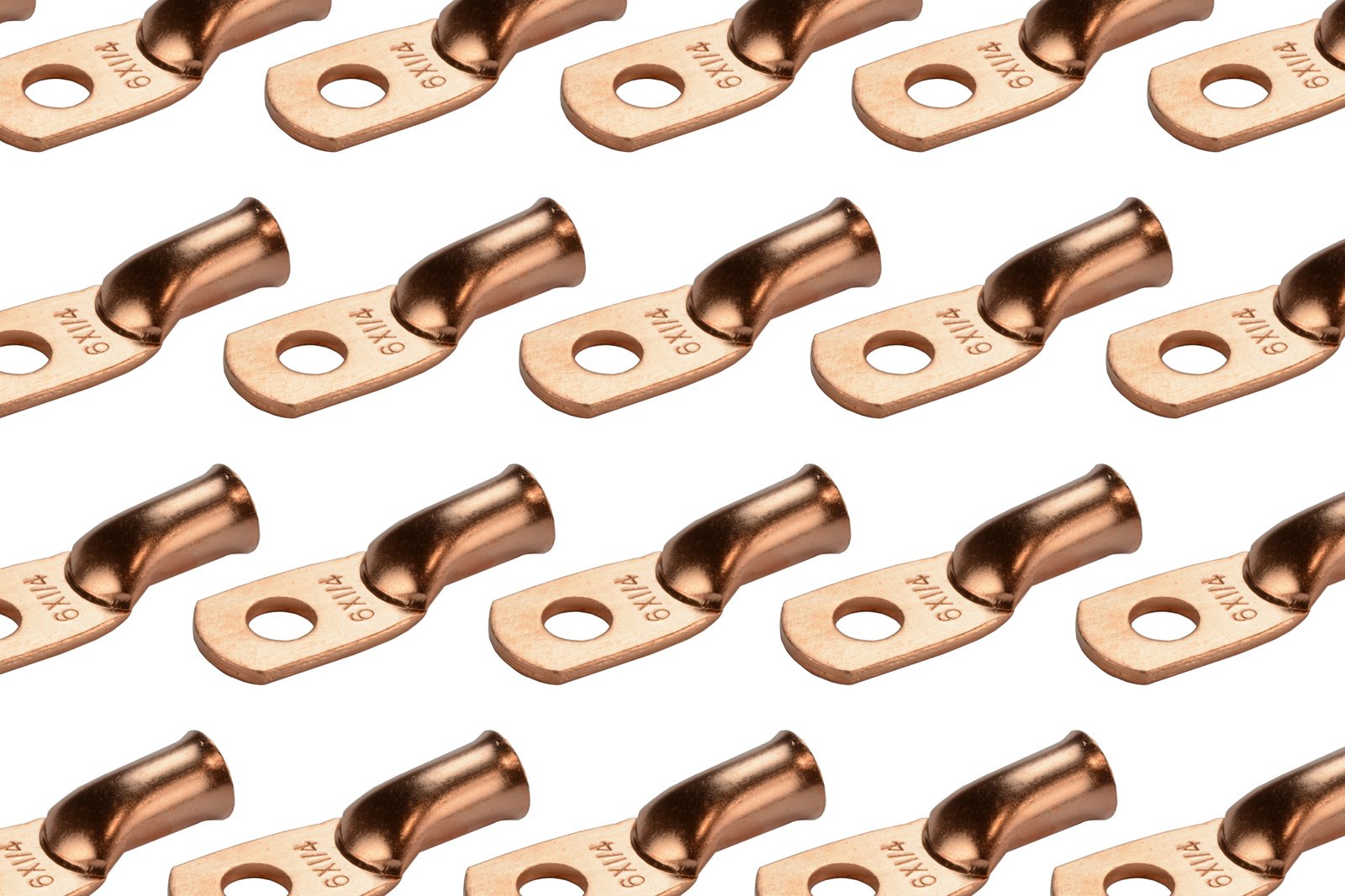 Temco 25 Pack Bare Copper Welding Battery Cable Ends, Lugs Terminal 6 Awg 1/4'' Hole (6 Awg To 1/0 Awg Options Available)
