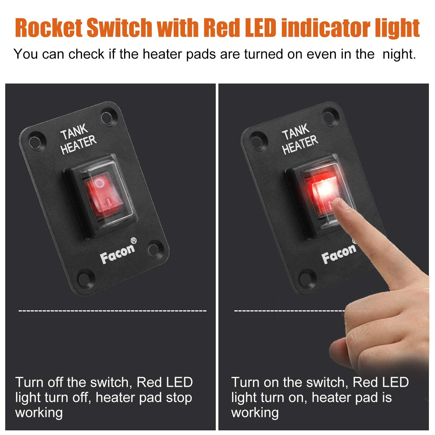 Facon 12Volts Switch Box Panel, 10Amps Rocket On&Off Switch With Red Indicator Light For Rv Tank System, Ip66 Waterproof Control