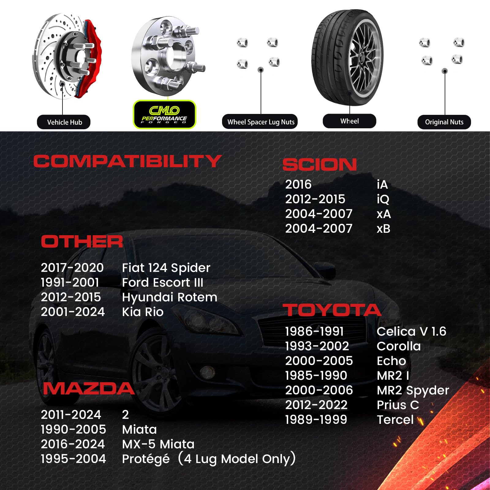 Customadeonly 38Mm (1.5 Inch) Hubcentric Wheel Spacers 4X100 Compatible For 124 Spider Escort Rio Sephia Spectra Miata Mx-5 Prot