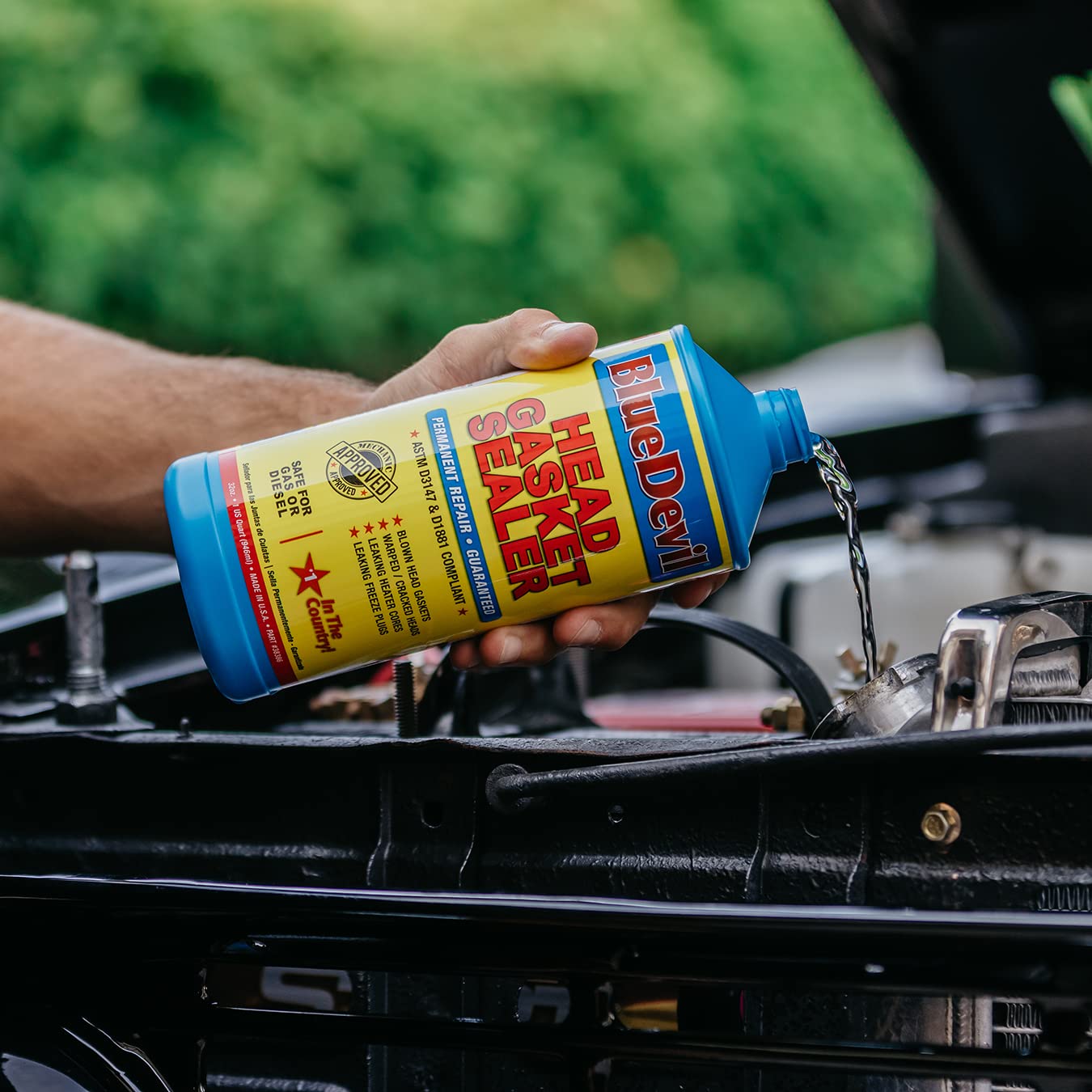 BlueDevil Products Head Gasket Sealer - 1 Quart, Plastic, Blue Bottle / Yellow Label, Model 38386