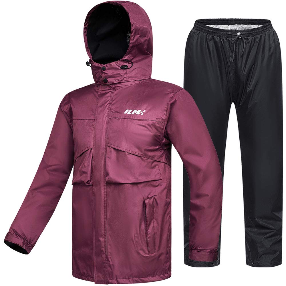 Ilm Motorcycle Rain Suit For Women Waterproof Wear Resistant Protective Rain Gear 6 Pockets 2 Piece Set With Jacket And Pants Model Rs02-Women (Women'S Small, Wine Red)