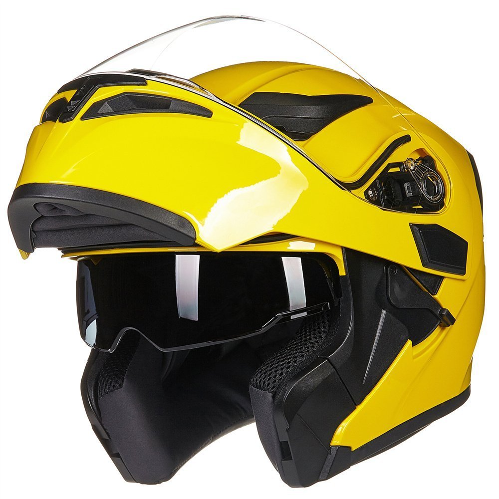 Ilm Motorcycle Dual Visor Flip Up Modular Full Face Helmet Dot 6 Colors Model 902 (M, Yellow)