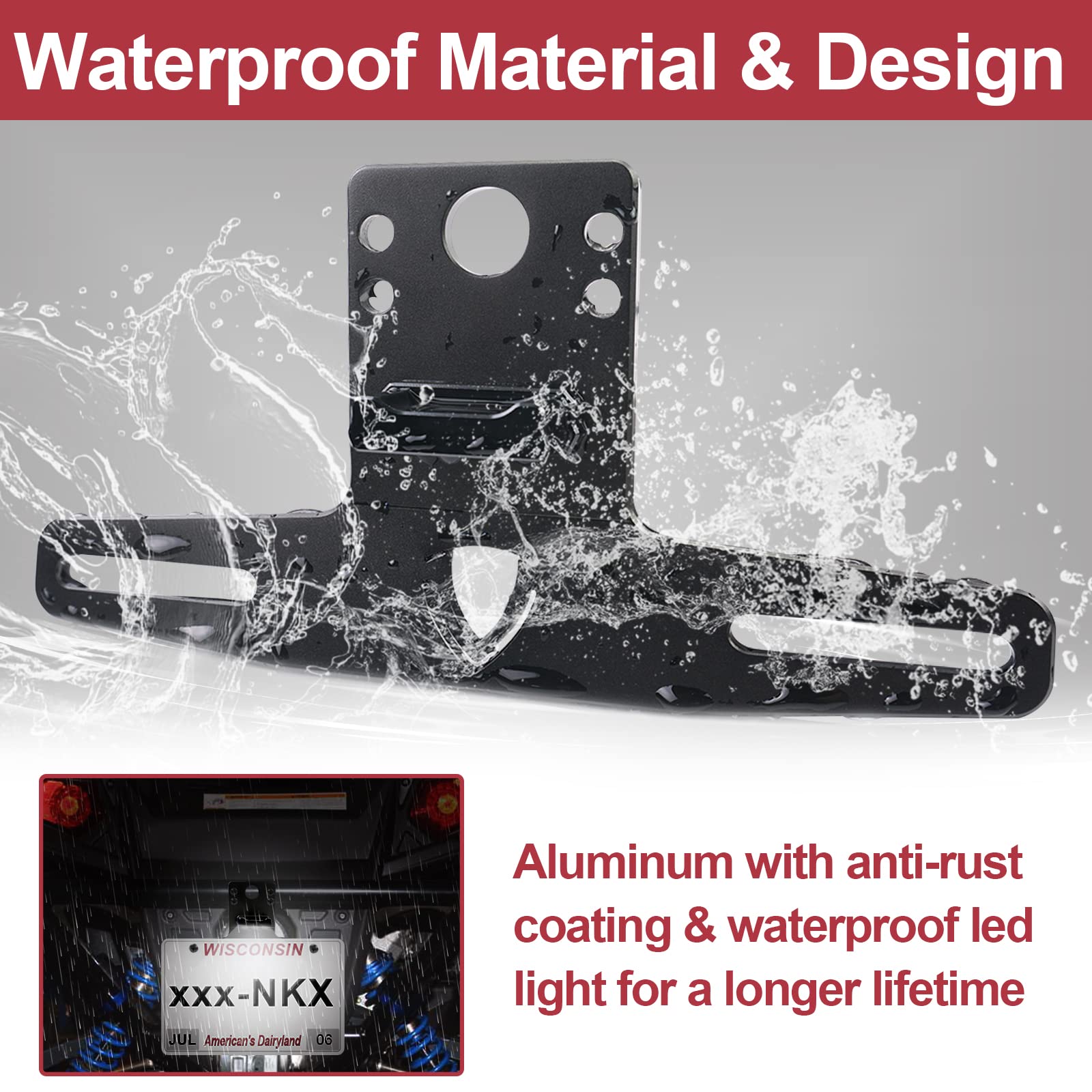 ATV UTV License Plate Holder with Light - StarknightMT Aluminum UTV License Plate Frame Compatible with Polaris RZR Ranger Sport