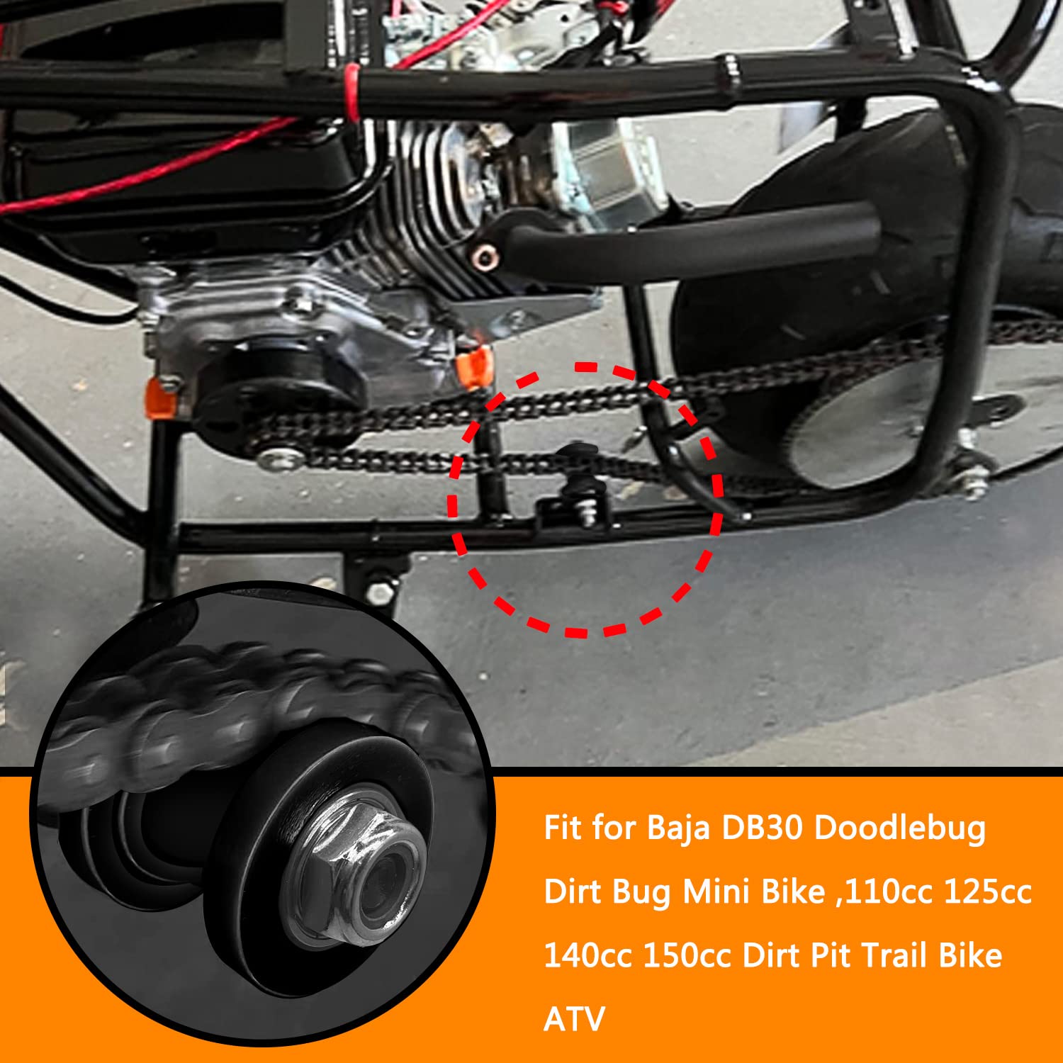 HOLATO 8mm 0.31'' 10mm 0.39'' Chain Roller Tensioner Wheel Guide for Baja DB30 Doodlebug Dirt Bug Mini Bike 110cc 125cc 140cc 15