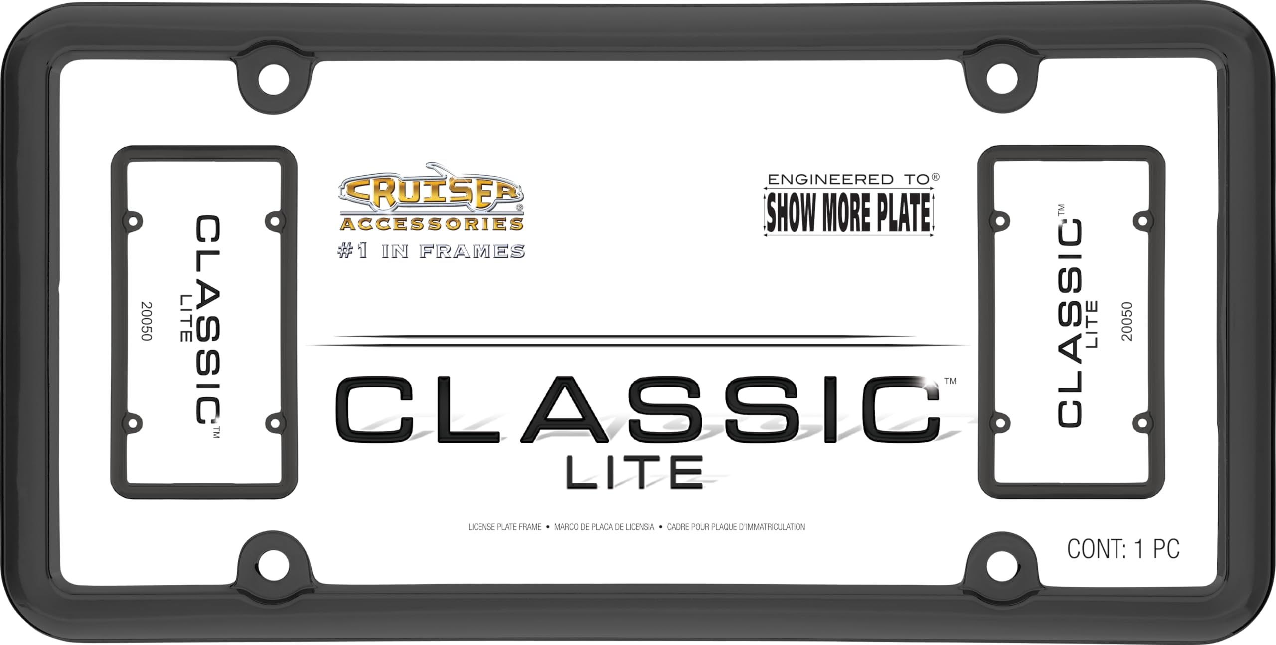 Cruiser Accessories 20050 Classic Lite License Plate Frame, Black,1 Frame