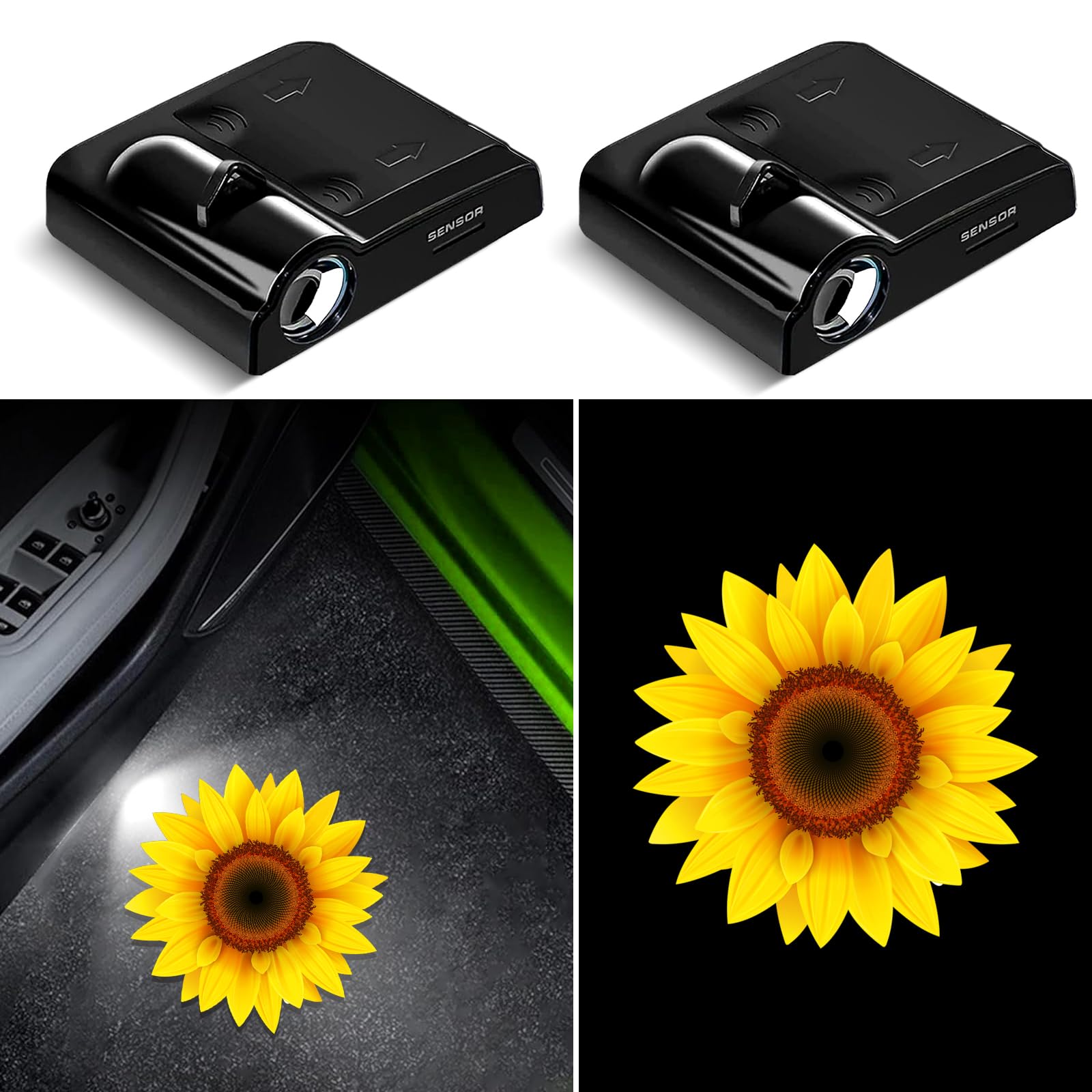 Car Door Lights Projector, Sunflower Car Door Projector Lights Universal Welcome Courtesy Ghost Shadow Lamp Fit for All Car Mode