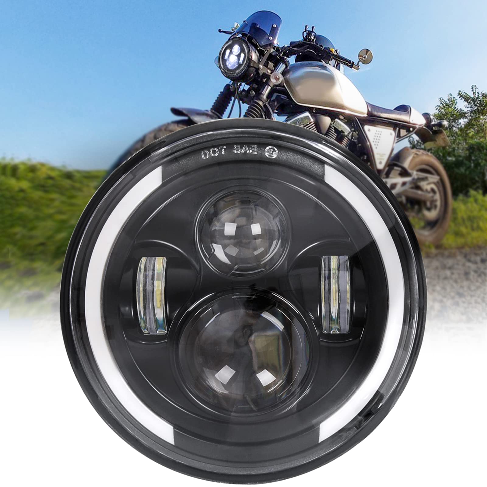 Zmoon 7 Inch Led Headlight For Motorcycle With Hi/Low Beam & Amber/White Turn Signal, 7'' Dot Round Headlight Compatible With Ha