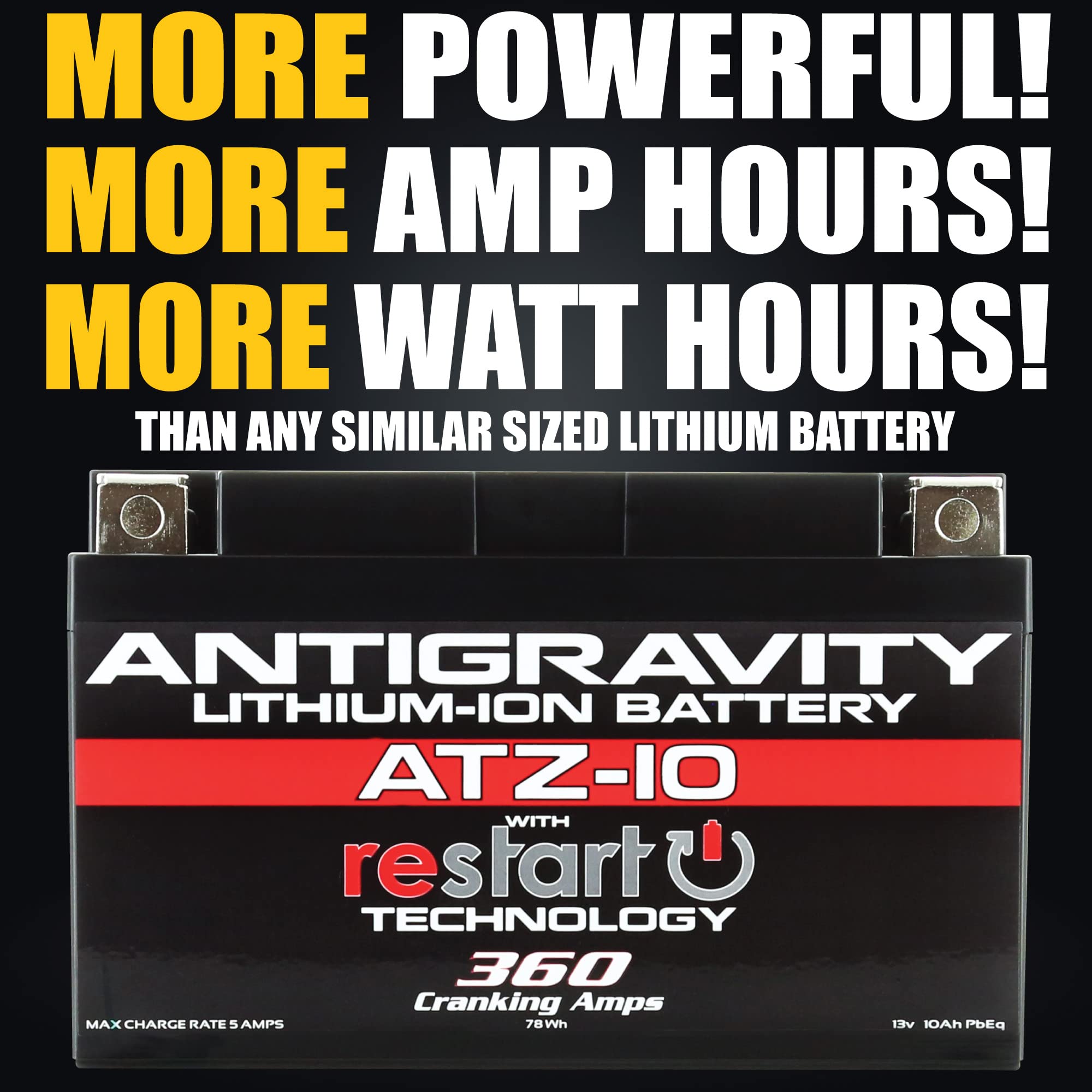 Antigravity ATZ-10 Lithium Motorcycle Battery 6.1Ah with Jump Start, Replaces YTZ10, YTZ12, YTZ14, YTX9, YTX7A