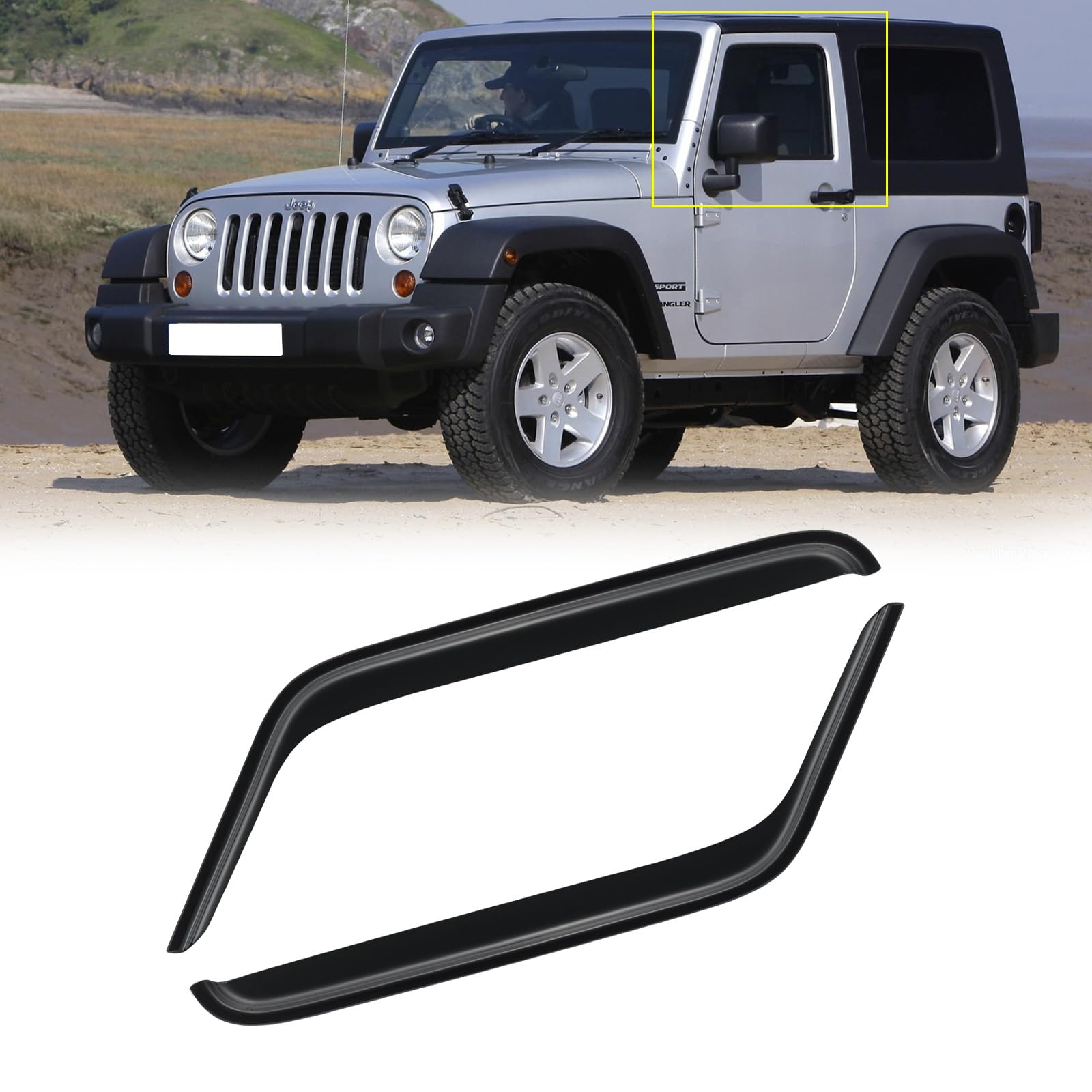 Cmvt Auto Window Visors For 2007-2018 Jeep Wrangler Jk 2-Door, Rain Guards Shields Vent Shade Deflector Wind Dark Smoke 2008 200
