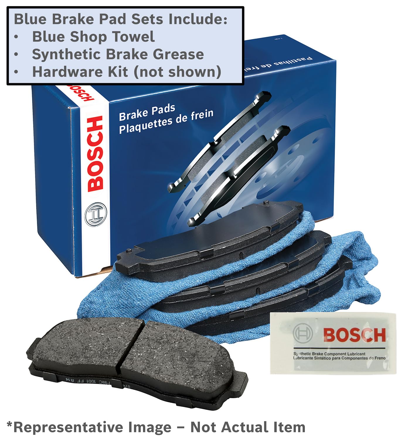 BOSCH BE768AH Blue Semi-Metallic Disc Brake Pad Set With Hardware - Compatible With Select Volkswagen Beetle, Golf, Golf City, J