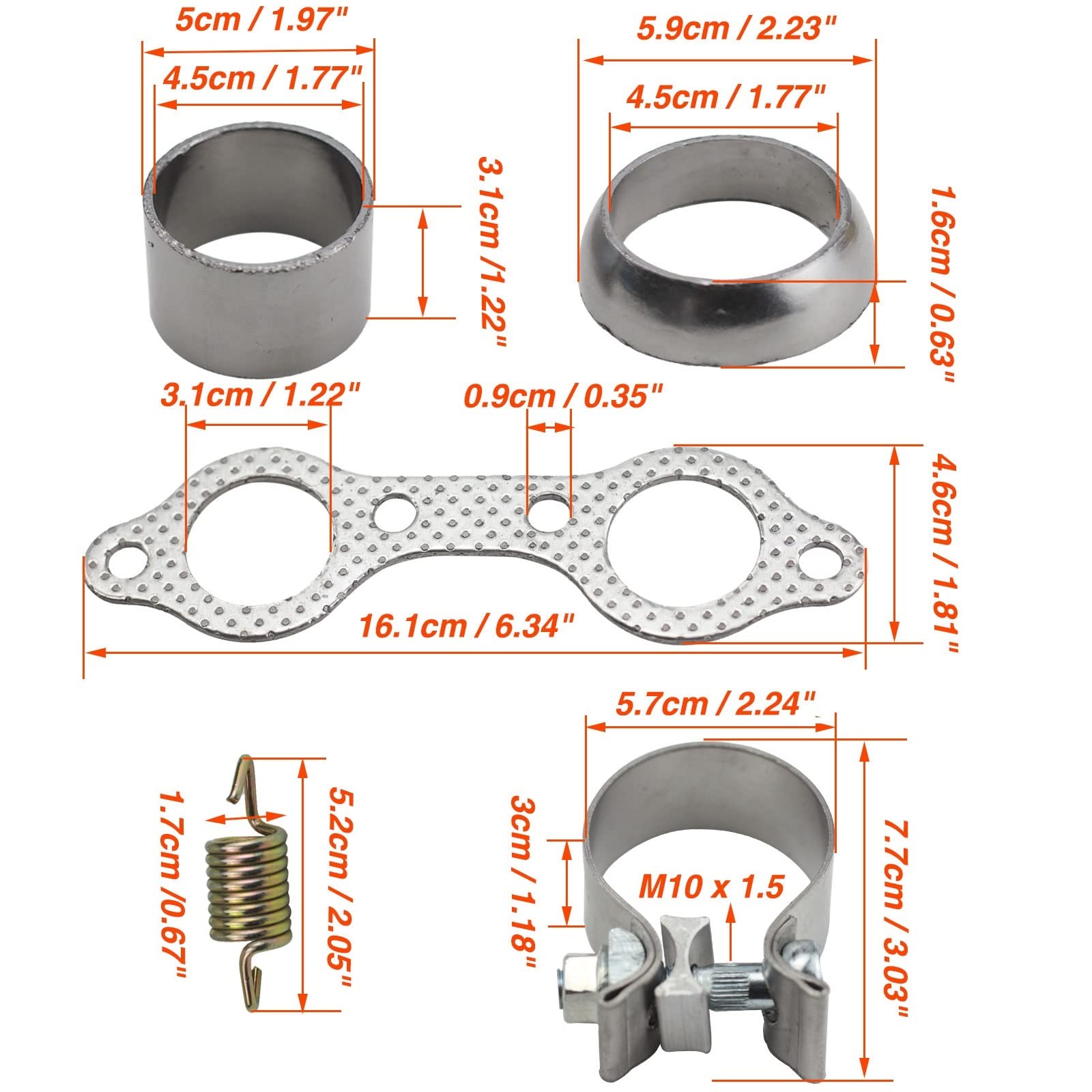 Gradora Exhaust Pipe Manifold Gasket Spring Rebuild Kit for Polaris Ranger RZR 800 EFI 2008-2010 & Sportsman 700 800 900 - OEM Replacement