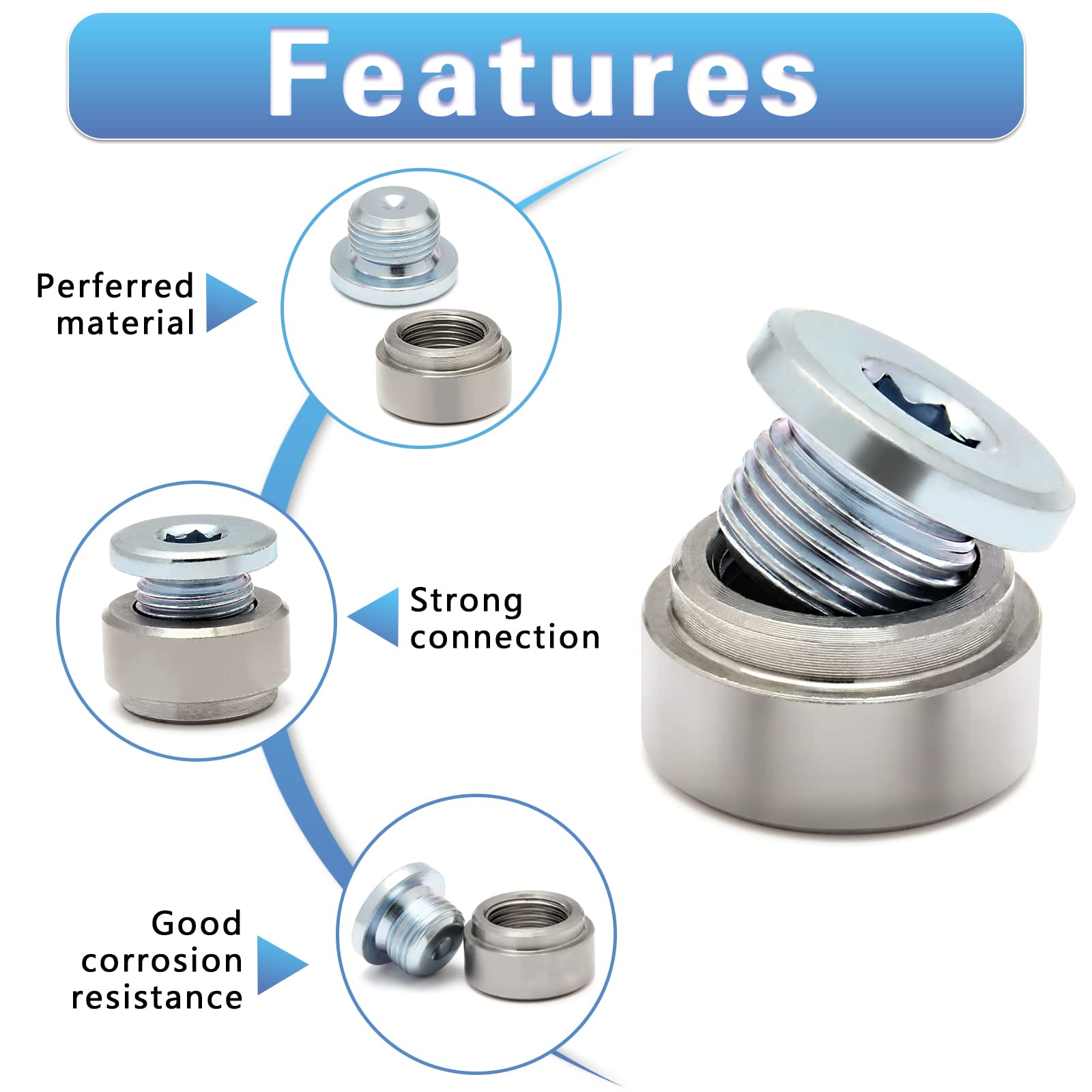 Ledaut M18X1.5 Stepped Mounting Bung And Plugs (1 Bungs/1 Plugs) Fittings Weld Bung